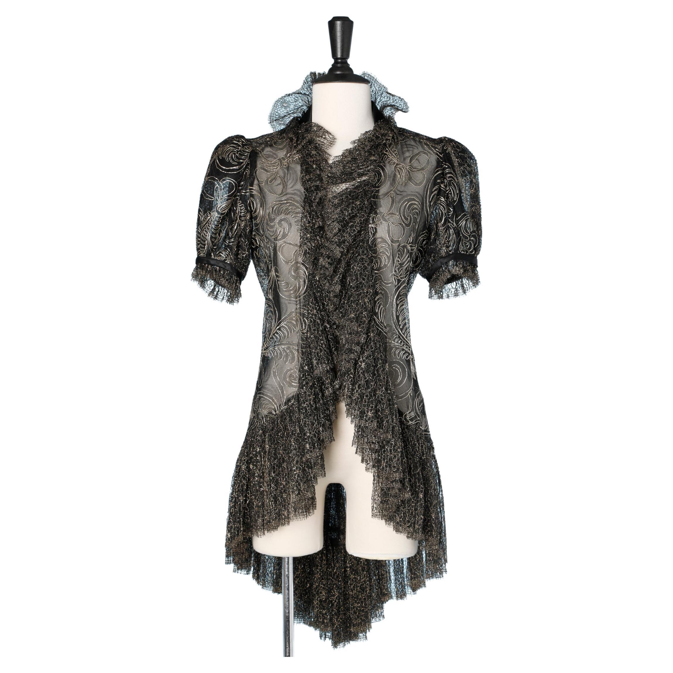 Asymmetrical evening jacket in black and gold lace 1930 For Sale