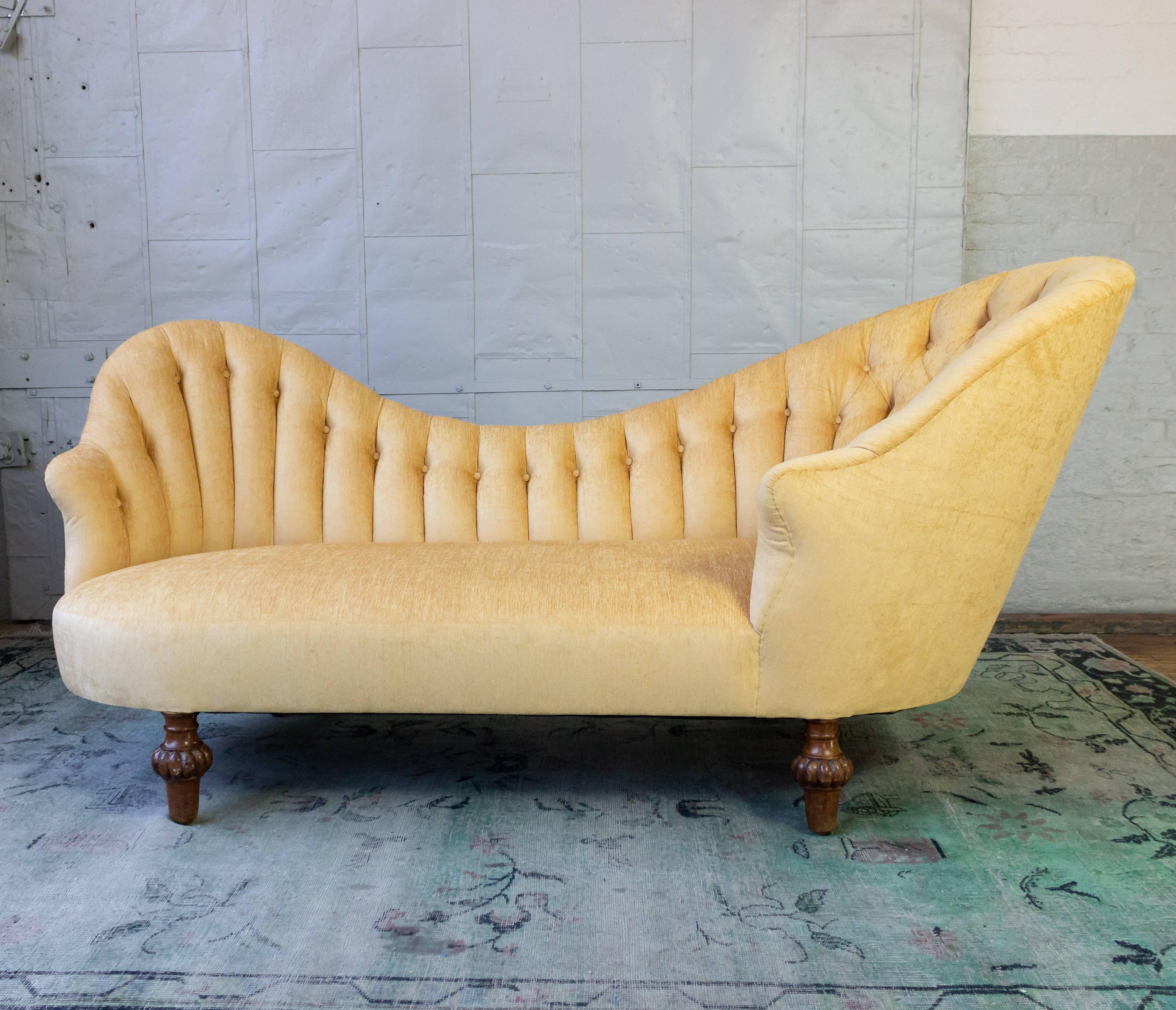 Asymmetrical French 19th Century Settee with Tufted Curved Back 7