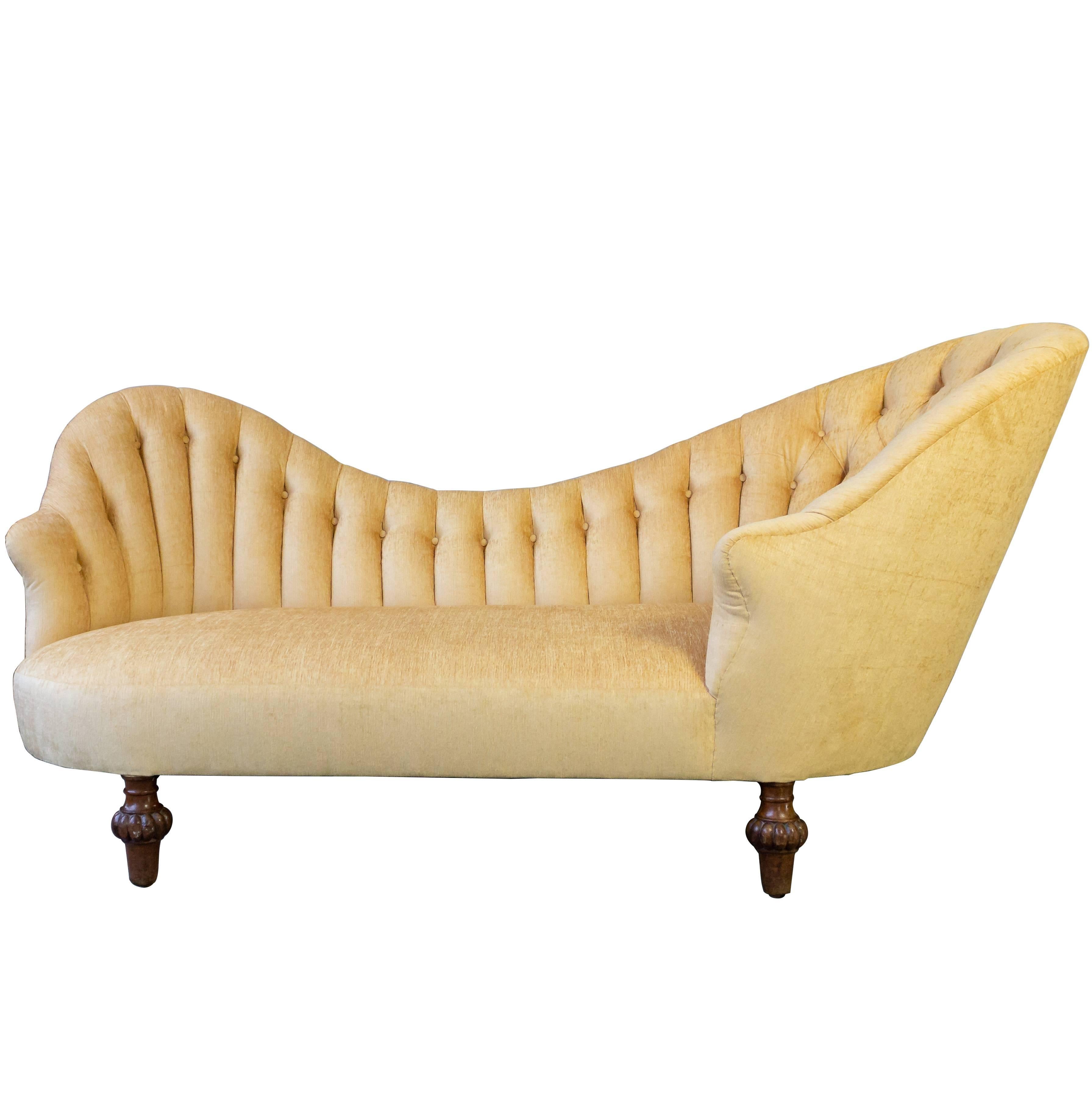 Asymmetrical French 19th Century Settee with Tufted Curved Back