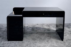 Asymmetrical French Art Deco Desk in Black Lacquer, circa 1930