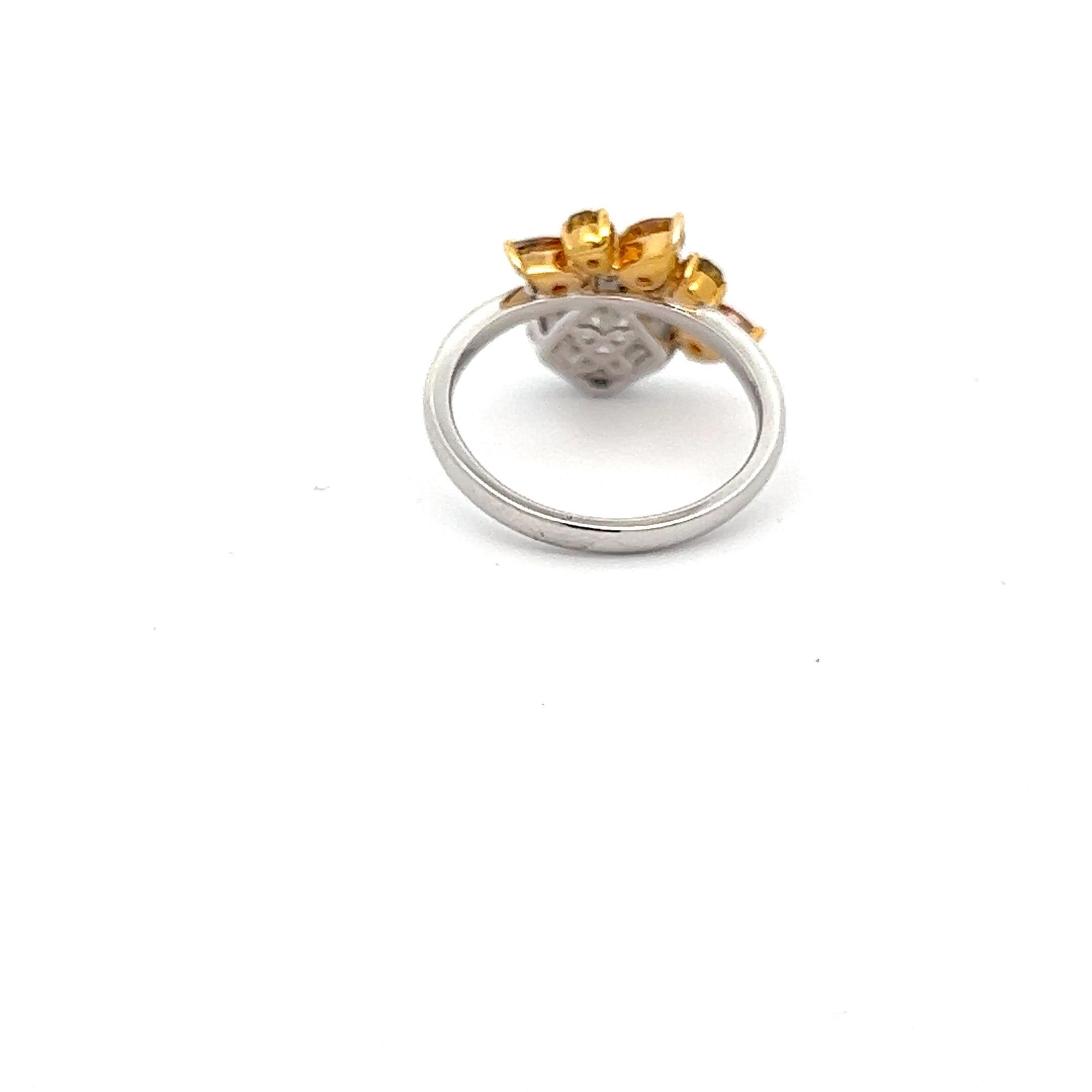 Radiant Cut Asymmetrical GIA Certified G/VS2 Diamond and Orange Diamond Ring For Sale