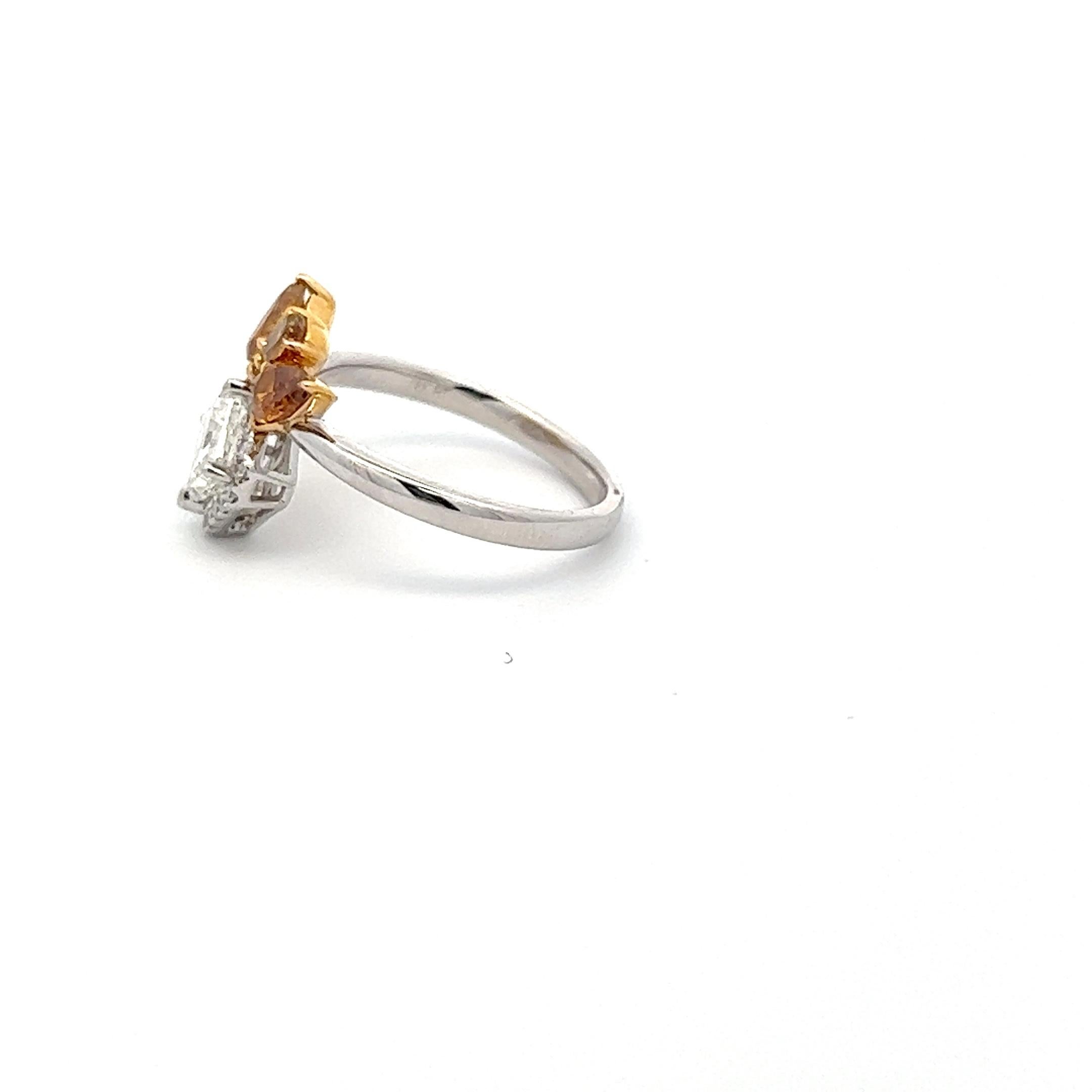 Asymmetrical GIA Certified G/VS2 Diamond and Orange Diamond Ring In New Condition For Sale In New York, NY