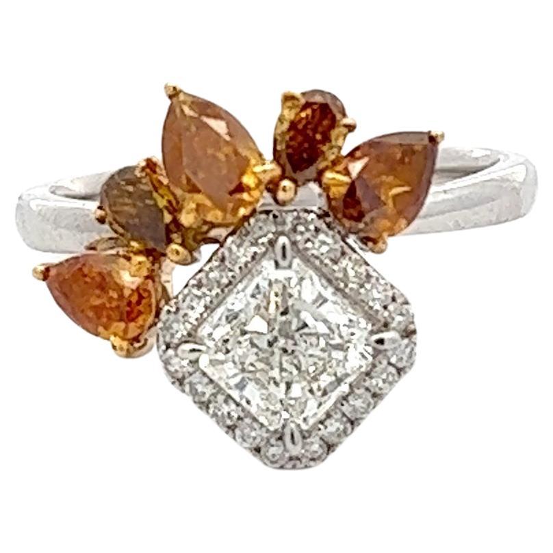 Asymmetrical GIA Certified G/VS2 Diamond and Orange Diamond Ring For Sale