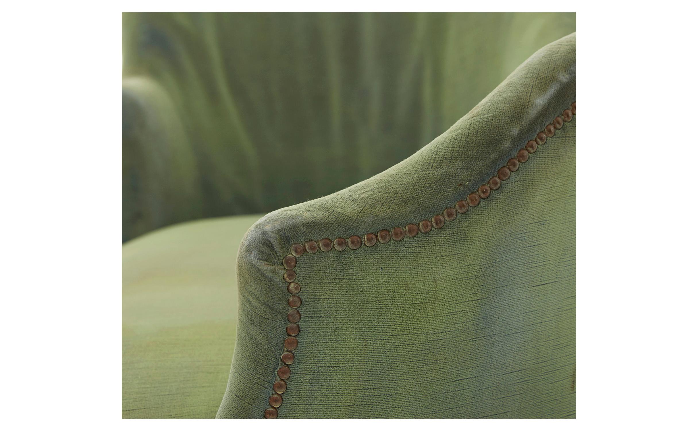Asymmetrical Green Velvet Chaise Lounge 1