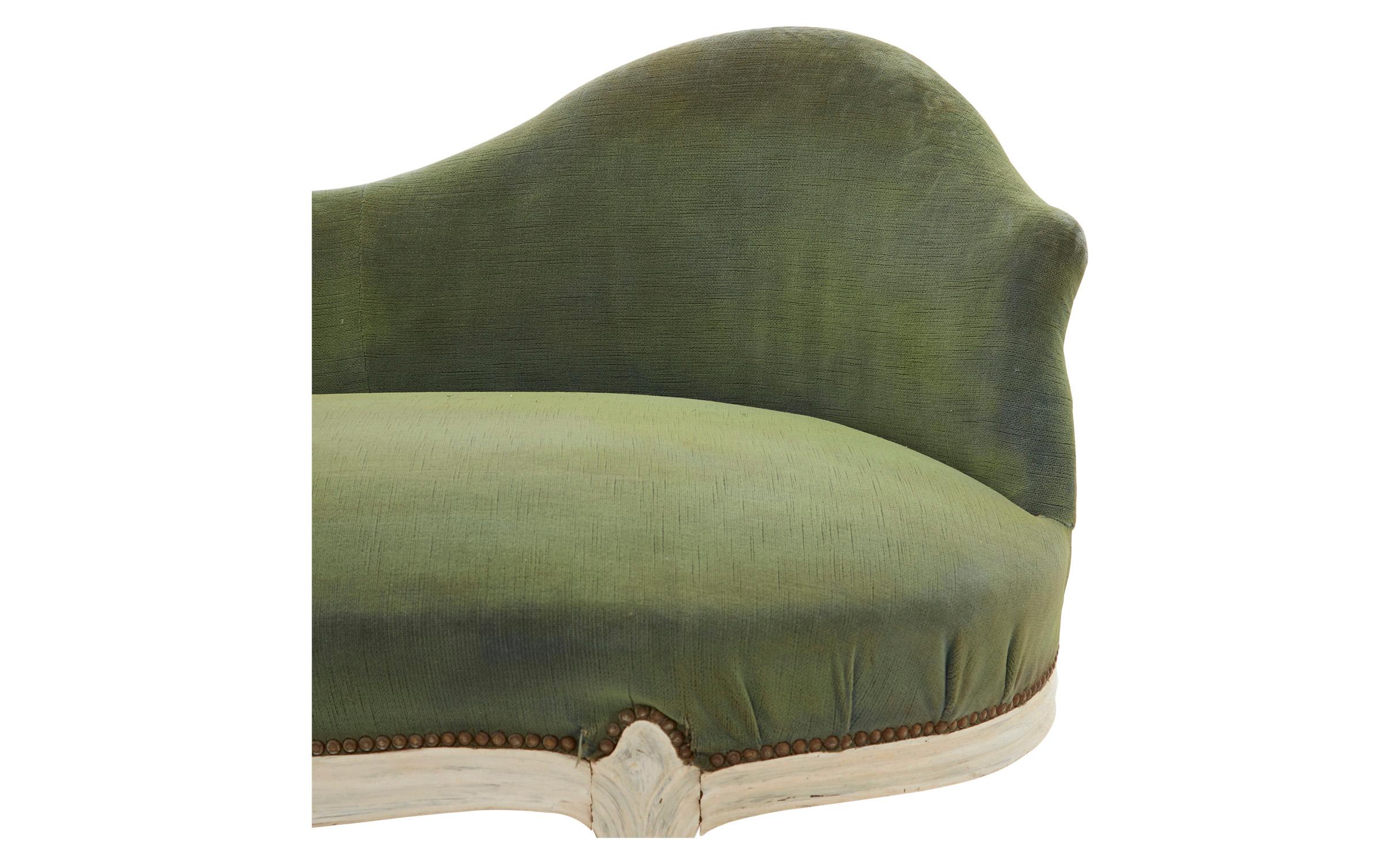 Painted Asymmetrical Green Velvet Chaise Lounge