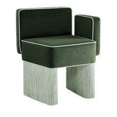 Asymmetrical Green Velvet with fringes Armchair Lorenza Bozzoli Couture
