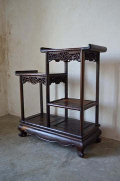 Asymmetrical Indochinese Shelves or Bookcase in Carved Wood, 1930s