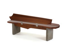 Asymmetrical Indoor/Outdoor Bench in Concrete and Wood by Nico Yektai