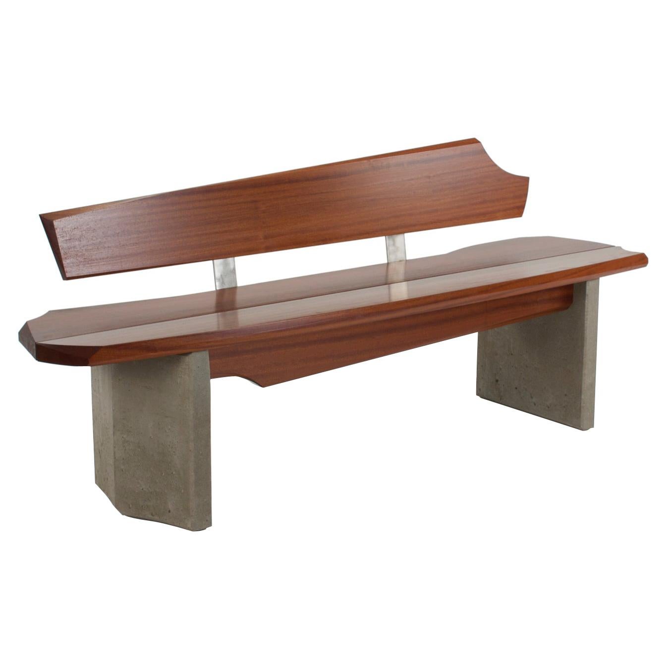 Asymmetrical Indoor/Outdoor Bench in Concrete and Wood by Nico Yektai For Sale