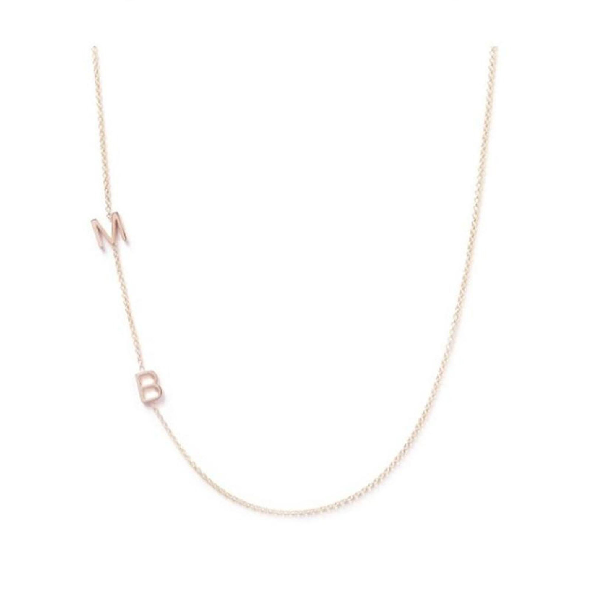 Asymmetrical Initial M B 14K Yellow Gold Necklace