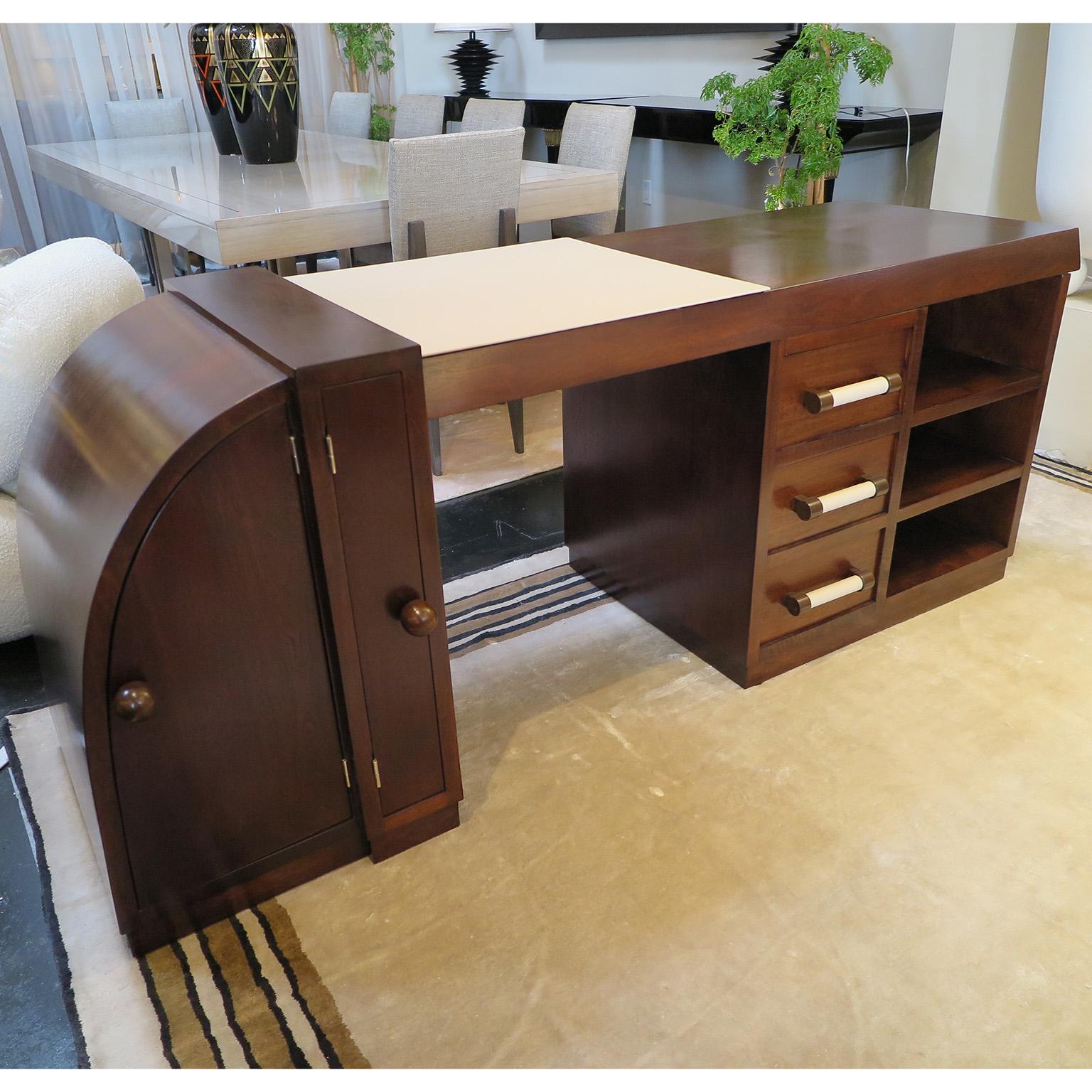 Mid-Century Modern Asymmetrical Italian Mid-Century Desk in Walnut For Sale