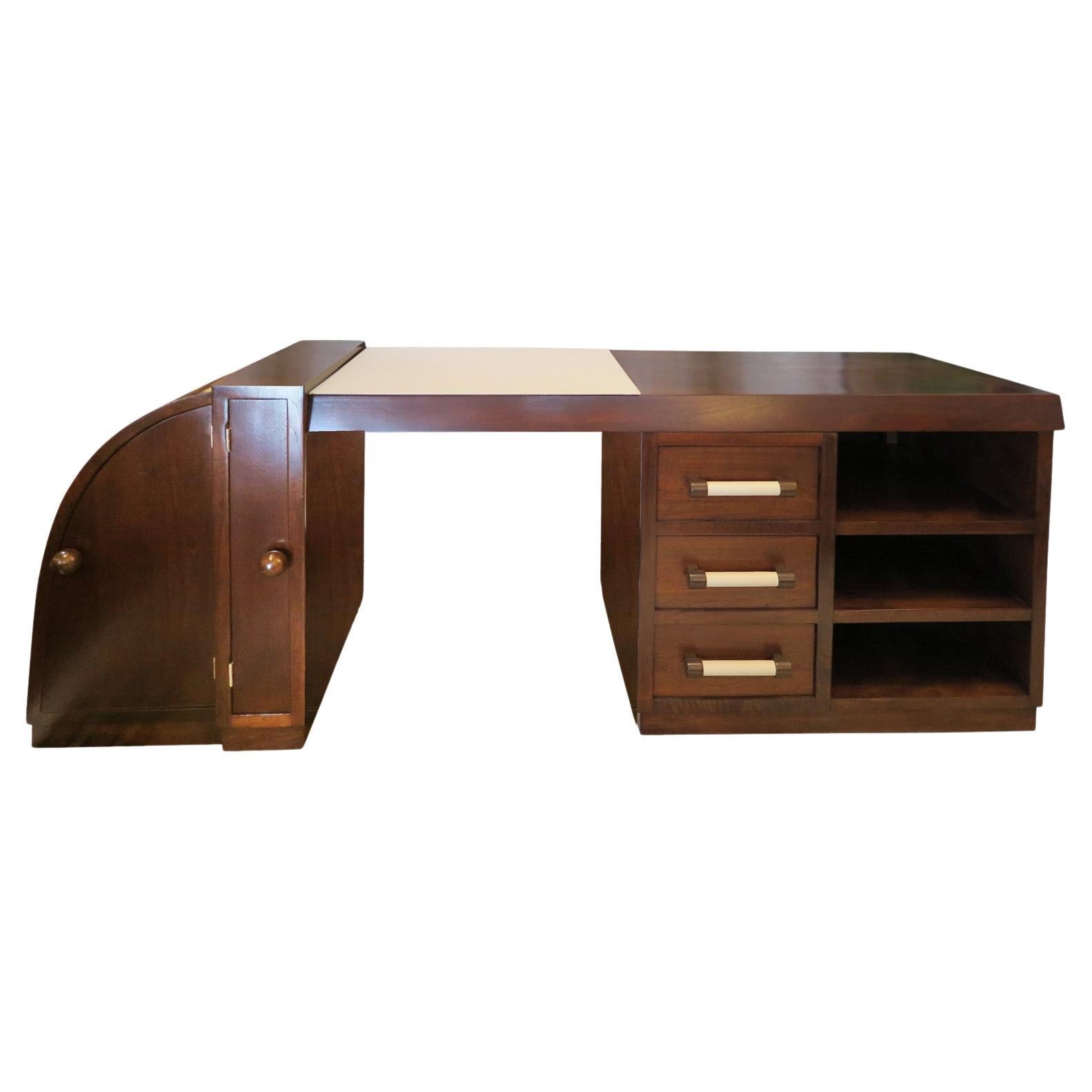 Asymmetrical Italian Mid-Century Desk in Walnut For Sale