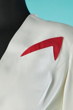 Asymmetrical ivory skirt-suit with red details and red skirt Thierry Mugler