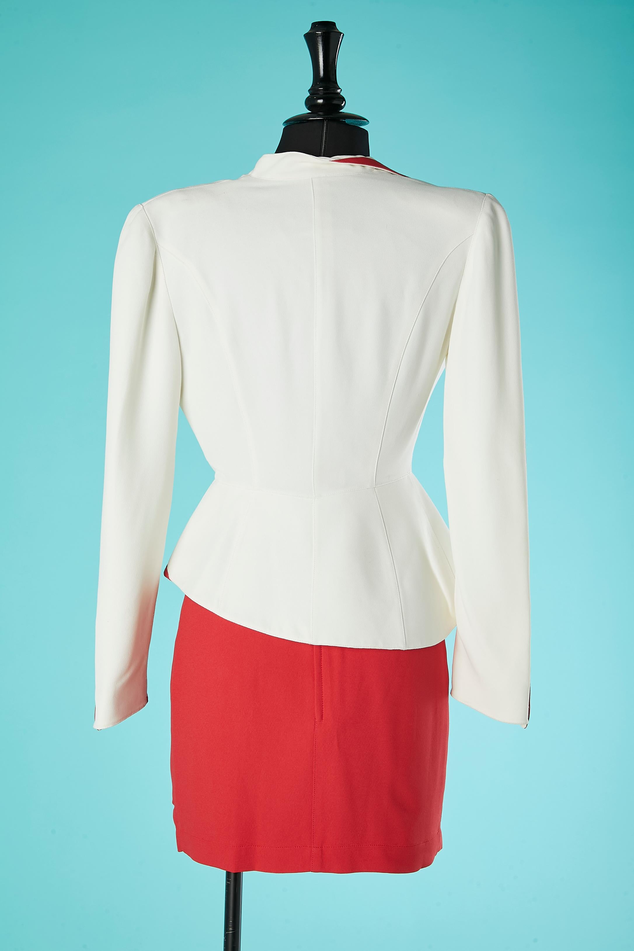 Asymmetrical ivory skirt-suit with red details and red skirt Thierry Mugler For Sale 2