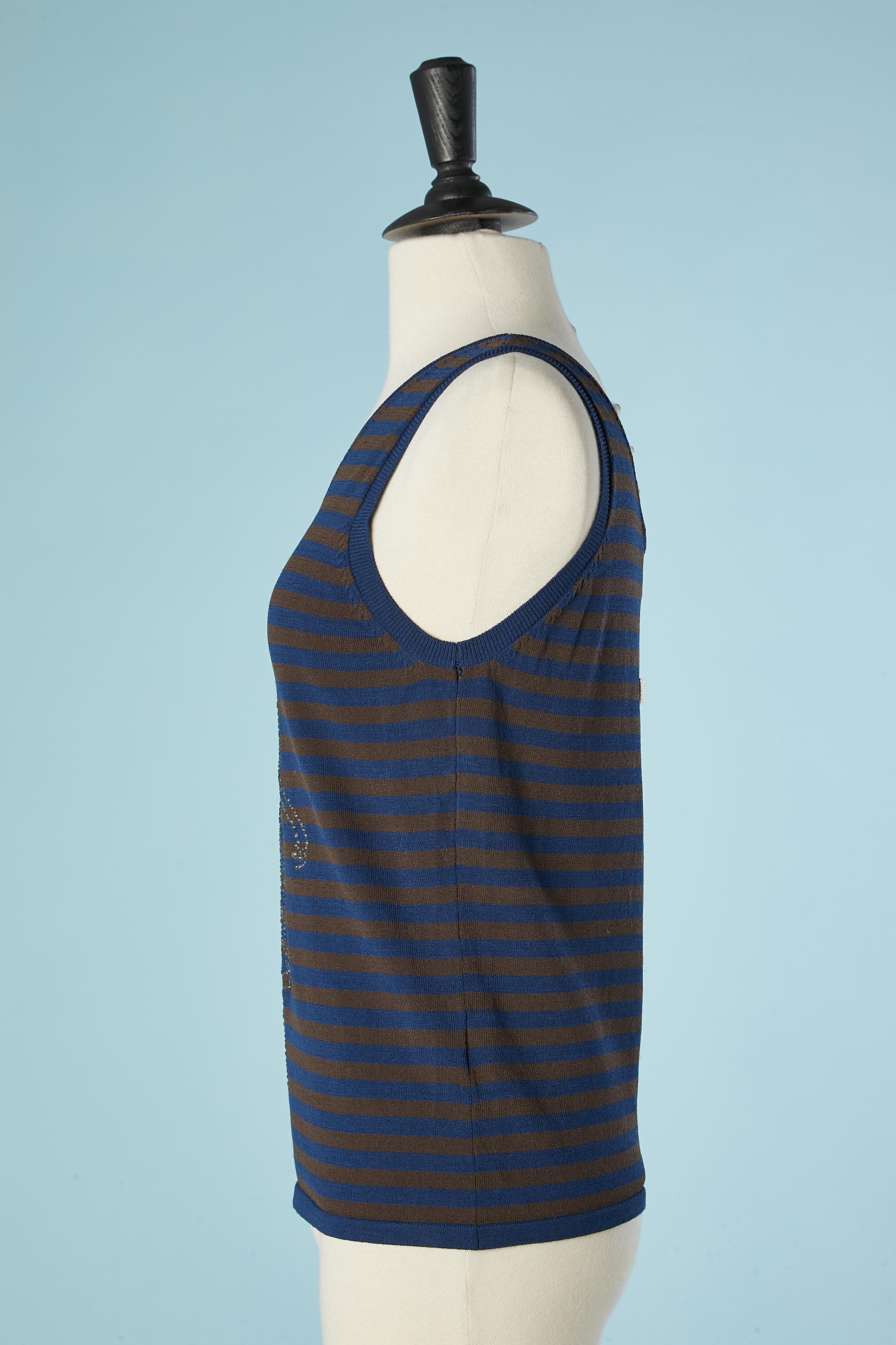 Black Asymmetrical jersey tank-top with stripe and rhinestone Jean-Paul Gaultier Jeans For Sale