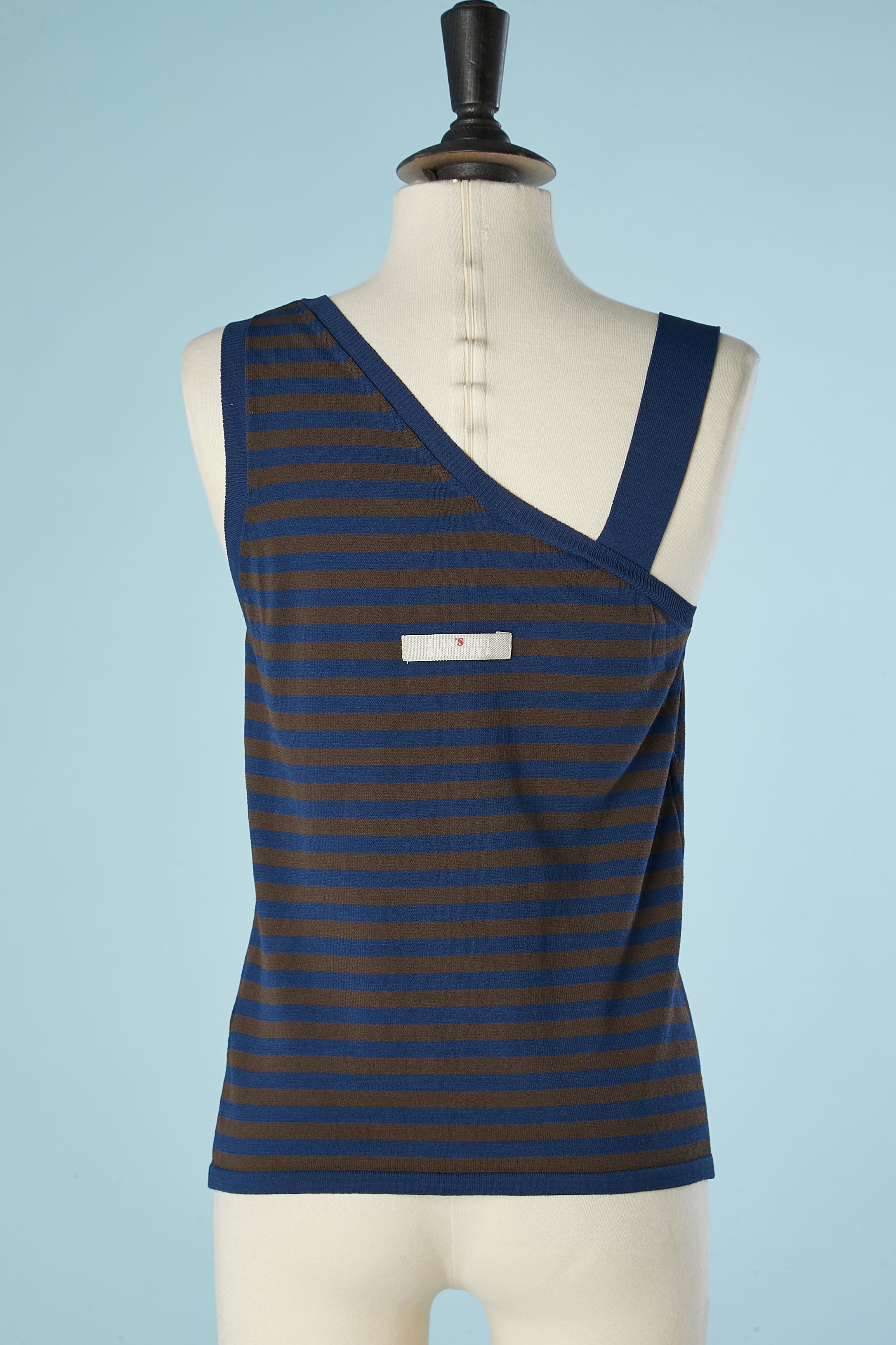 Asymmetrical jersey tank-top with stripe and rhinestone Jean-Paul Gaultier Jeans In Excellent Condition For Sale In Saint-Ouen-Sur-Seine, FR