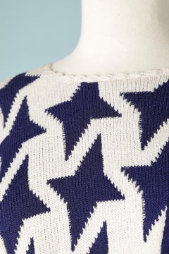 Asymmetrical Knit dress with blue stars jacquard Circa 1980's