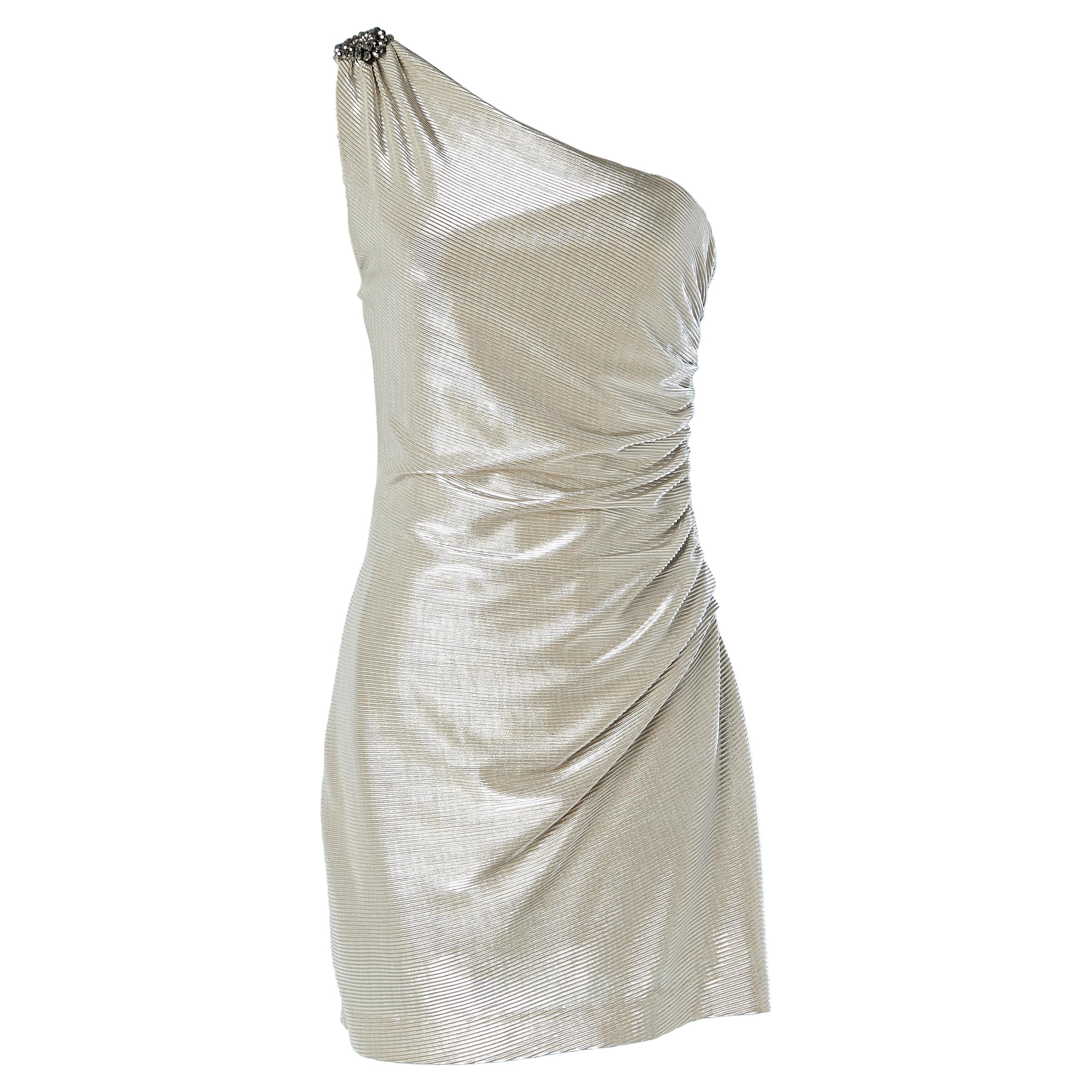 Asymmetrisches Abendkleid aus Lamé-Jersey mit Broschen LONDON TIME