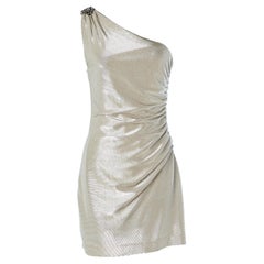 Asymmetrisches Abendkleid aus Lamé-Jersey mit Broschen LONDON TIME