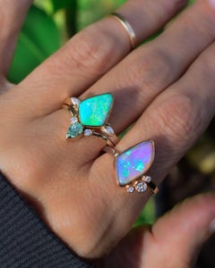 Asymmetrical Lavender Peach Dusty Pink Australian Opal with Emerald