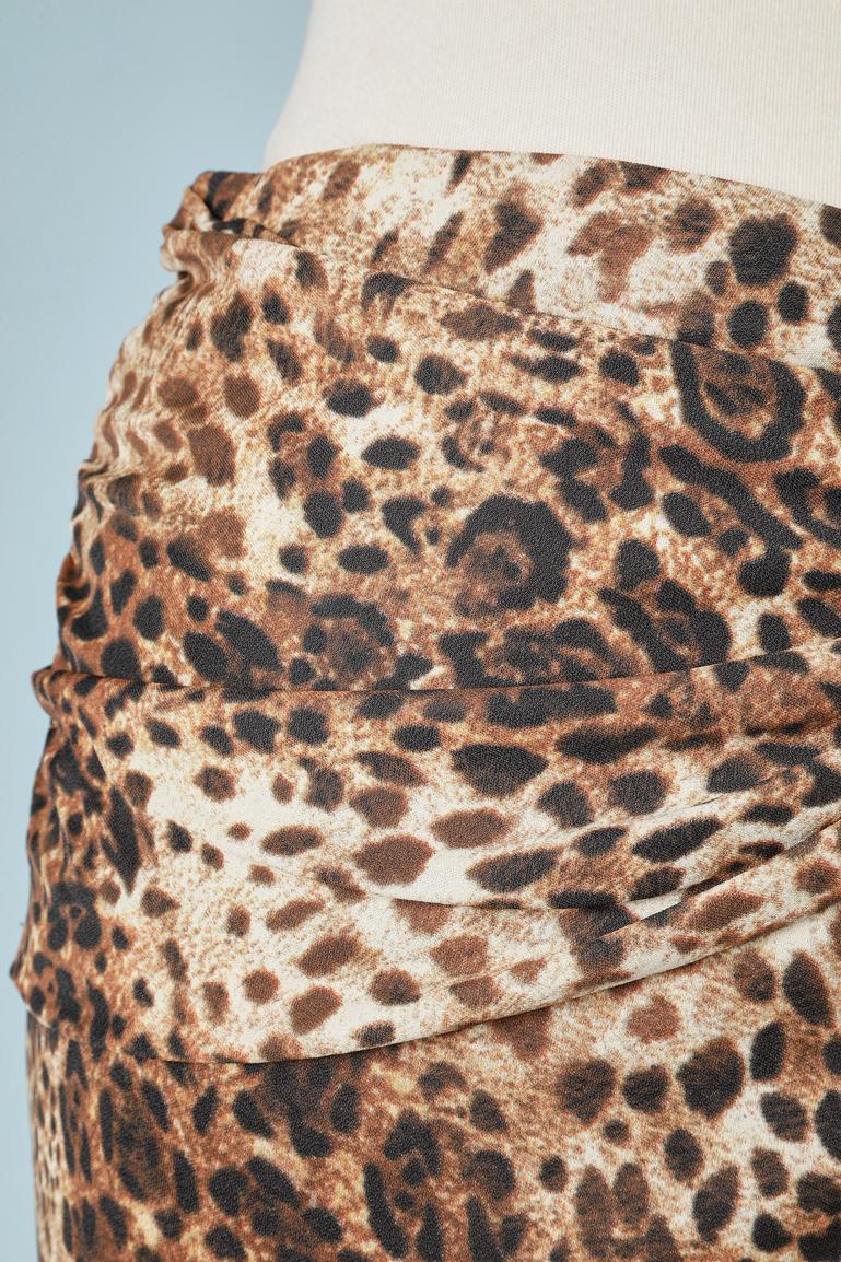 Brown Asymmetrical leopard printed jersey skirt with buckle Luisa Spagnoli  For Sale