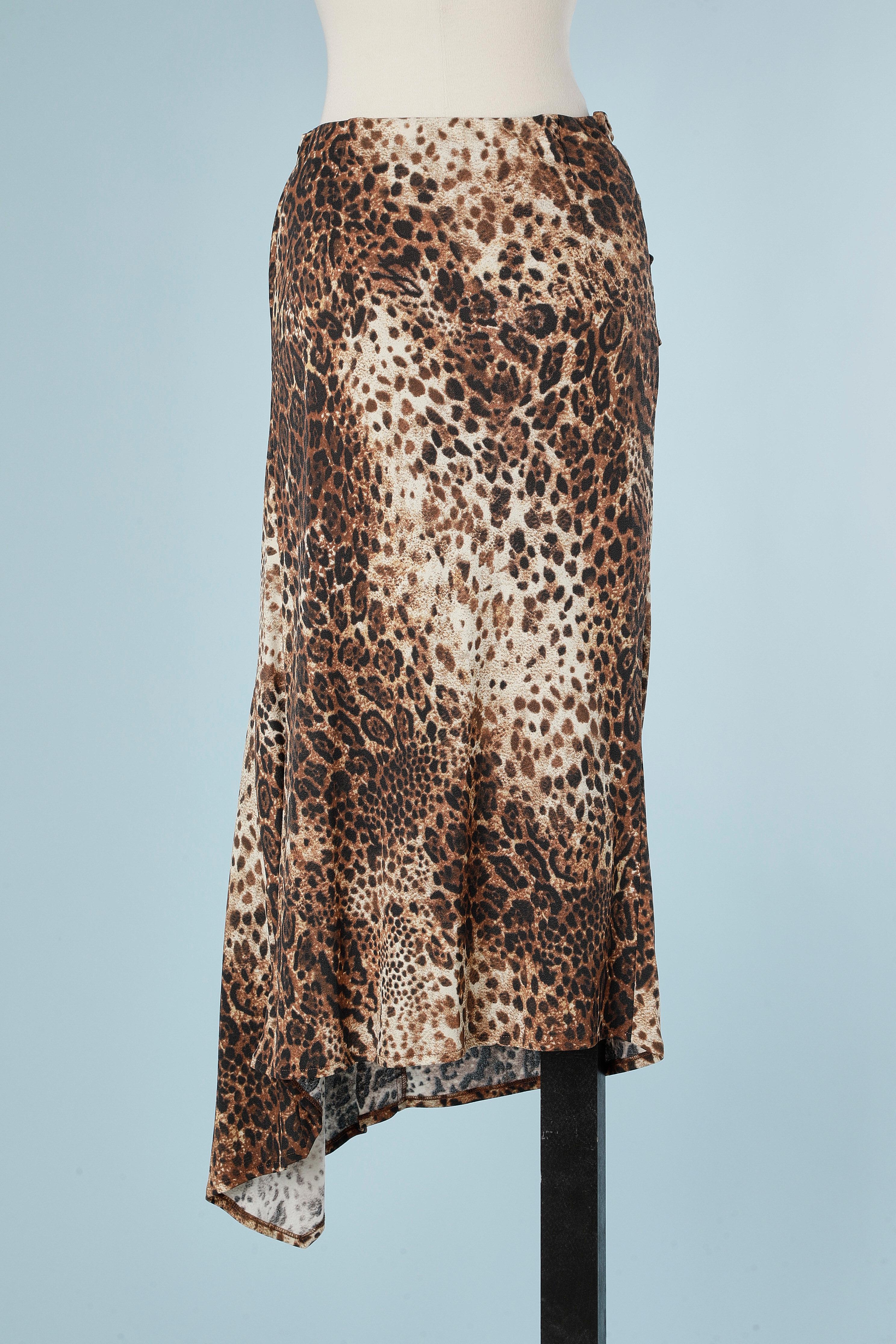 Asymmetrical leopard printed jersey skirt with buckle Luisa Spagnoli  For Sale 1