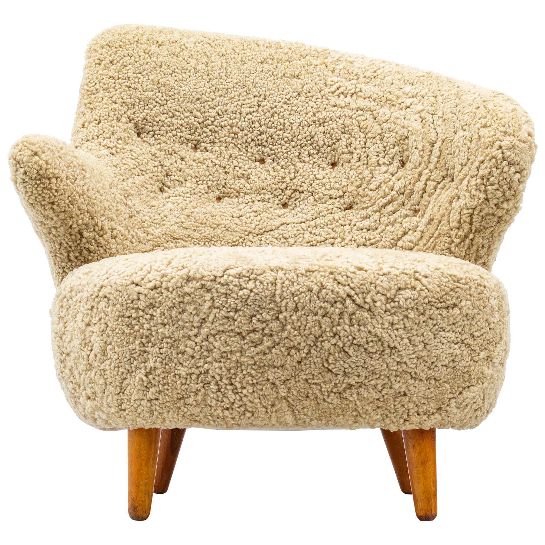 Asymmetrical Lounge Chair in Sheep Skin by Vik & Blindheim