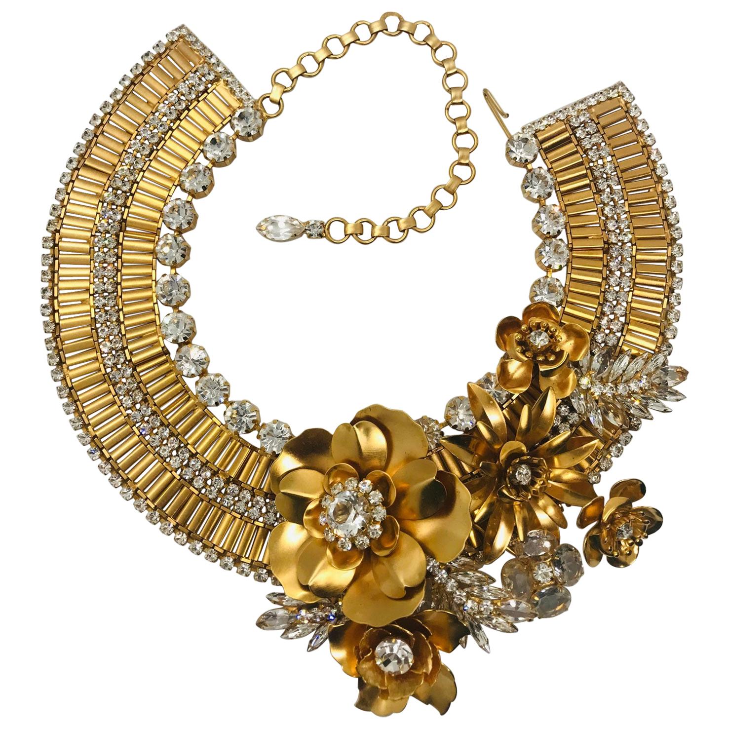 Asymmetrical Machine Age Floral cluster collar necklace For Sale