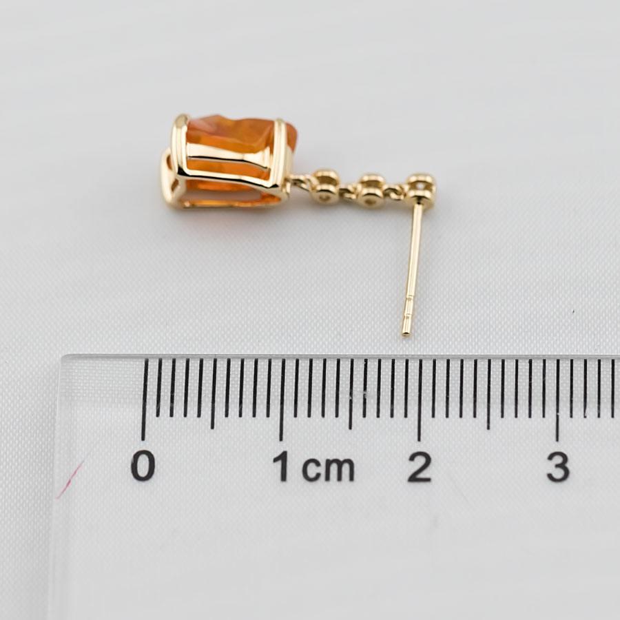 Artist Asymmetrical Mexican Fire Opal Diamond Drop Earrings 18K Yellow Gold For Sale