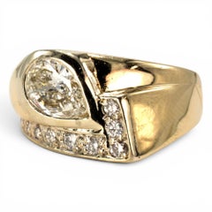 Asymmetrical Midcentury Retro Ring with Pear Shaped Diamond