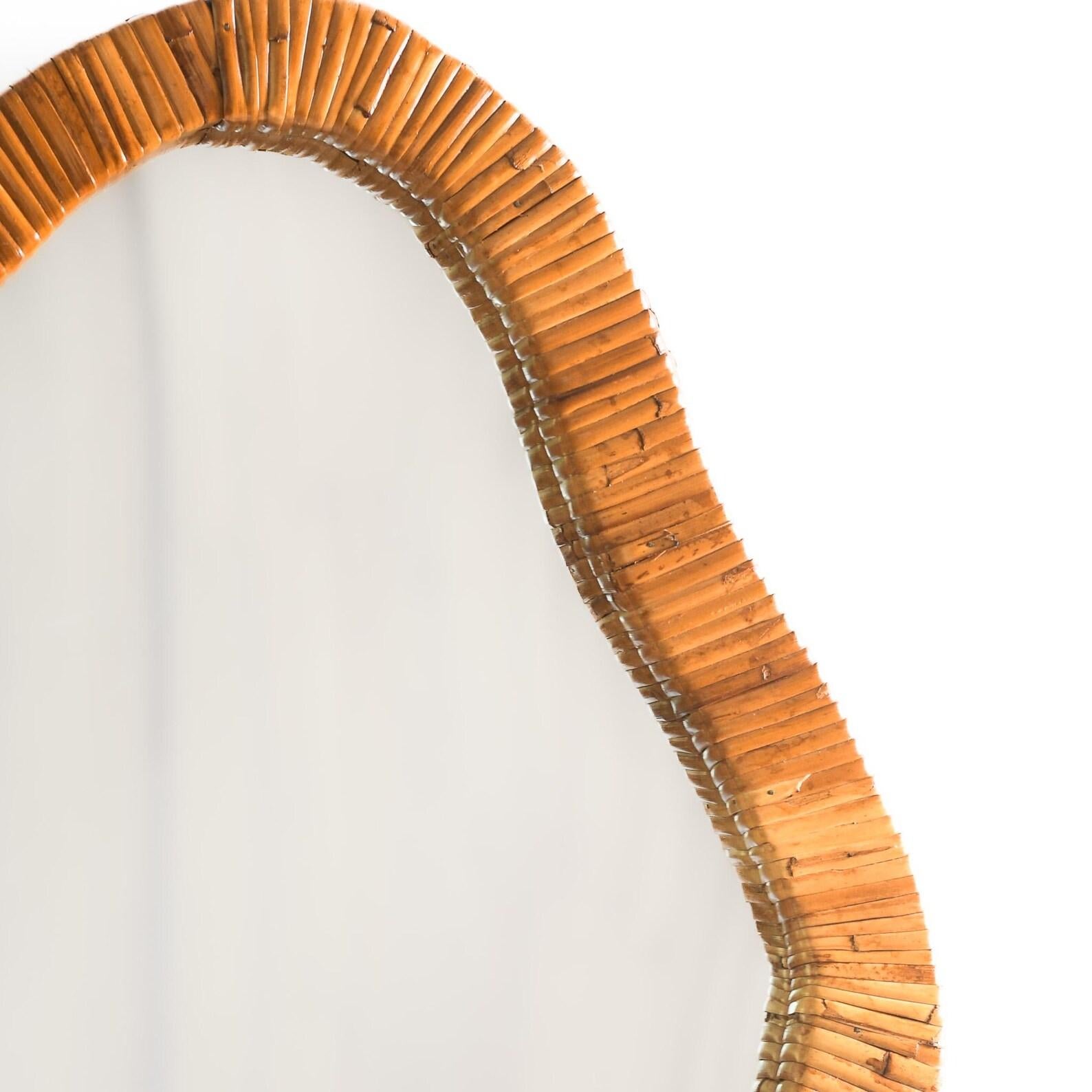 Asymmetrical Mirror, Features Organic Rattan Cane Frame Mirror In Excellent Condition For Sale In Oxford, GB
