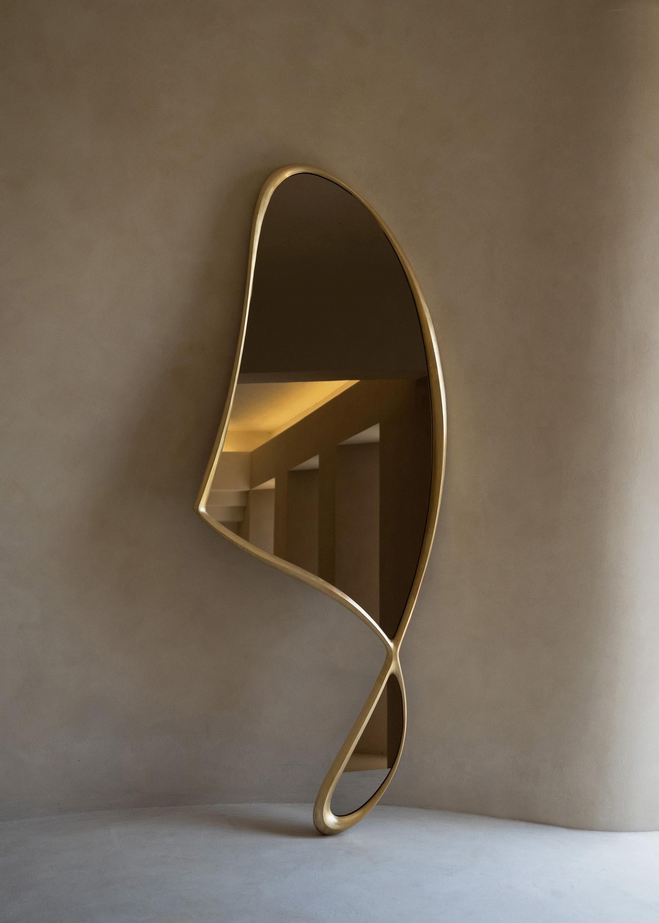 Asymmetrical Mirror, Wall Mirror in Bronze - 'Momentum Mirror II' by Soo Joo For Sale 3