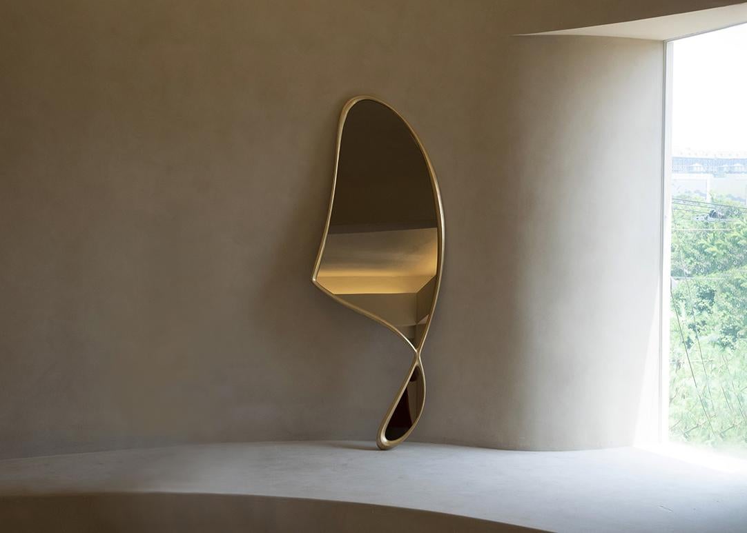 Asymmetrical Mirror, Wall Mirror in Bronze - 'Momentum Mirror II' by Soo Joo For Sale 2