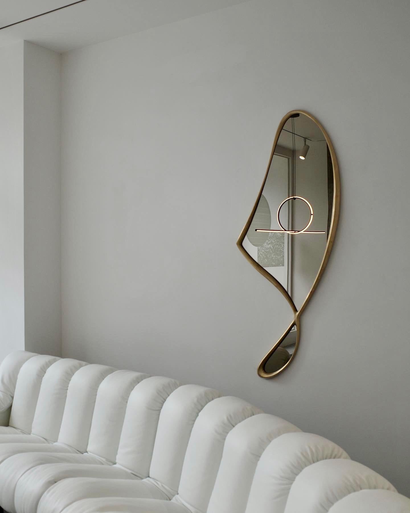Asymmetrical Mirror, Wall Mirror in Bronze - 'Momentum Mirror II' by Soo Joo For Sale 5