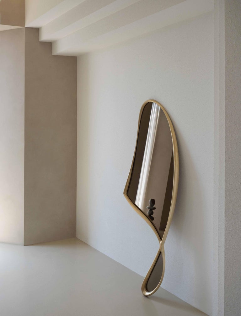 Modern Asymmetrical Mirror, Wall Mirror in Bronze - 'Momentum Mirror II' by Soo Joo For Sale
