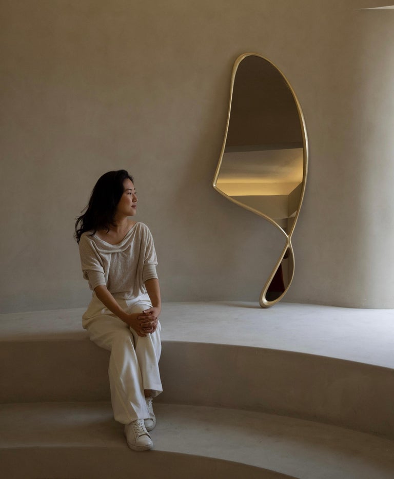 Asymmetrical Mirror, Wall Mirror in Bronze - 'Momentum Mirror II' by Soo Joo For Sale 1