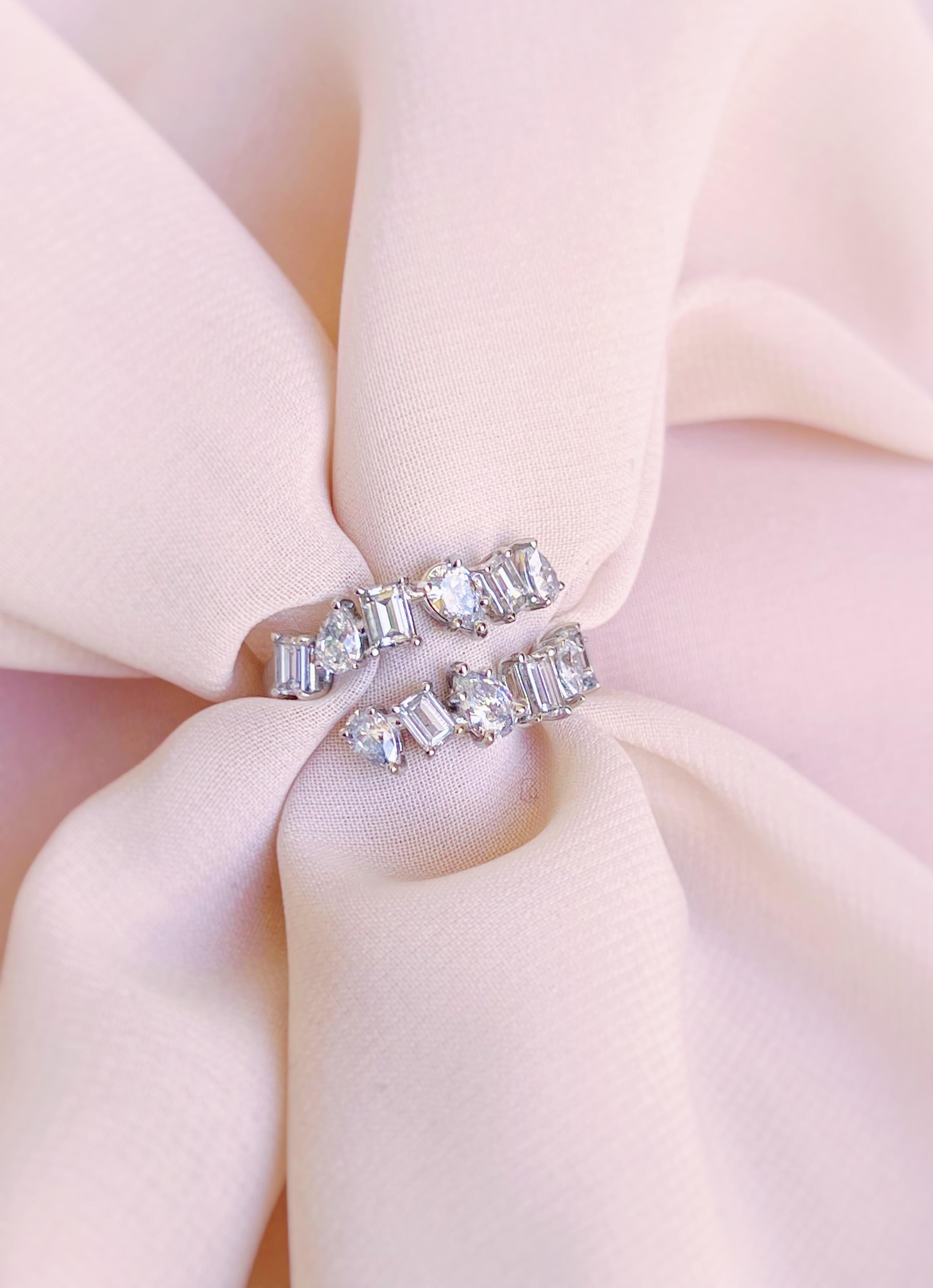 Asymmetrical mix shape 2.22 carat diamond white gold open ring  For Sale 5