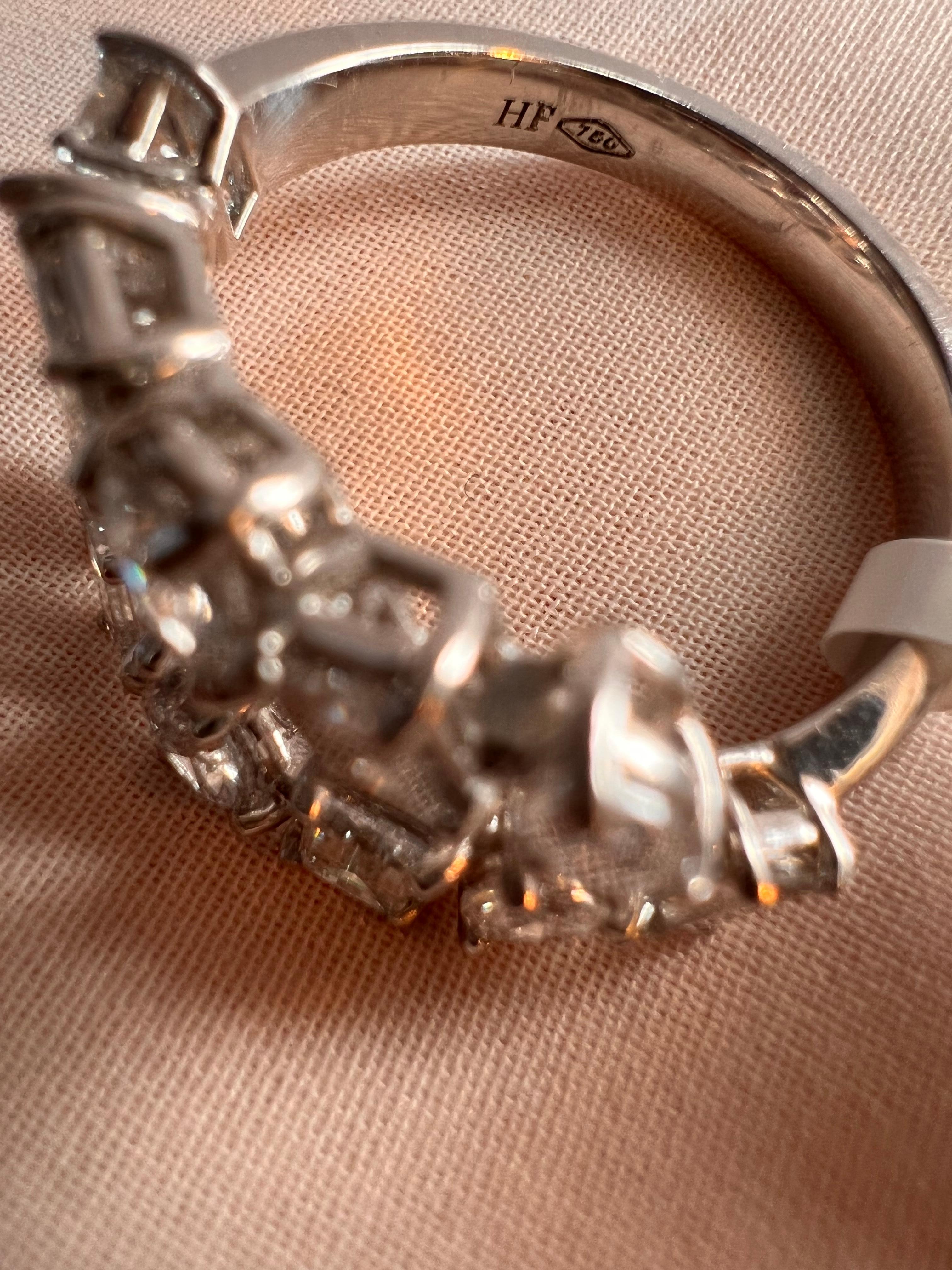Women's or Men's Asymmetrical mix shape 2.22 carat diamond white gold open ring  For Sale