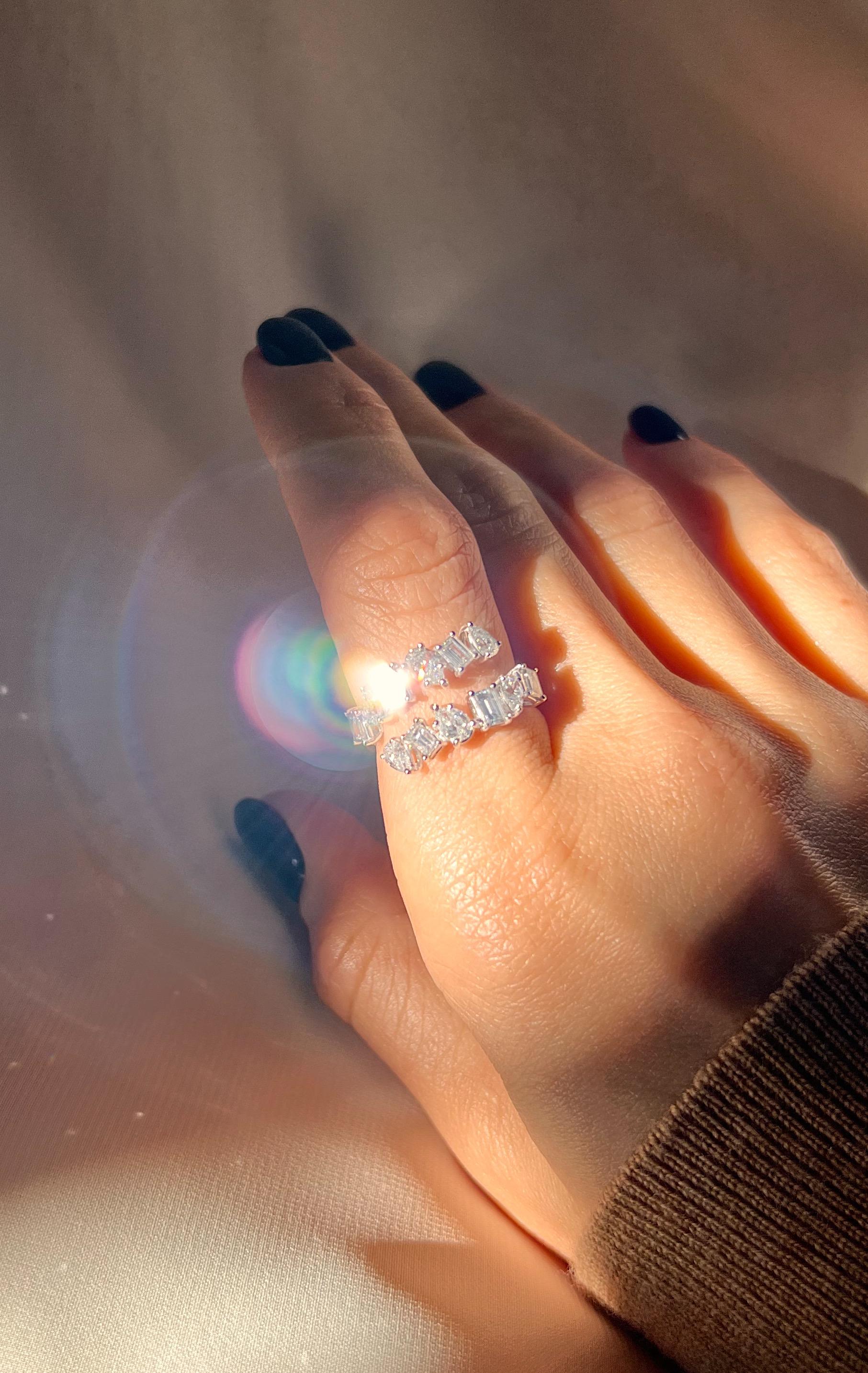 Asymmetrical mix shape 2.22 carat diamond white gold open ring  For Sale 2
