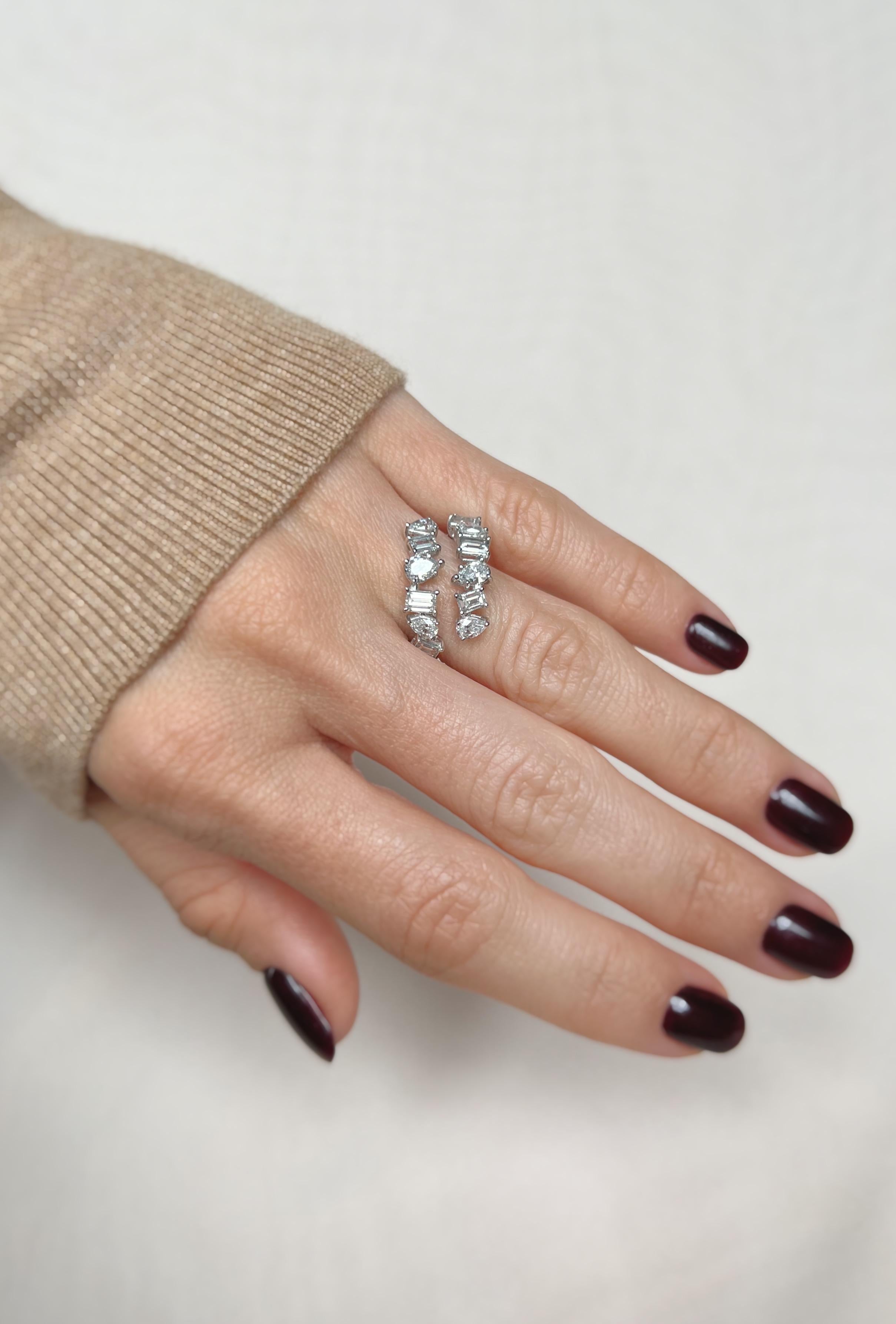 Asymmetrical mix shape 2.22 carat diamond white gold open ring  For Sale 3