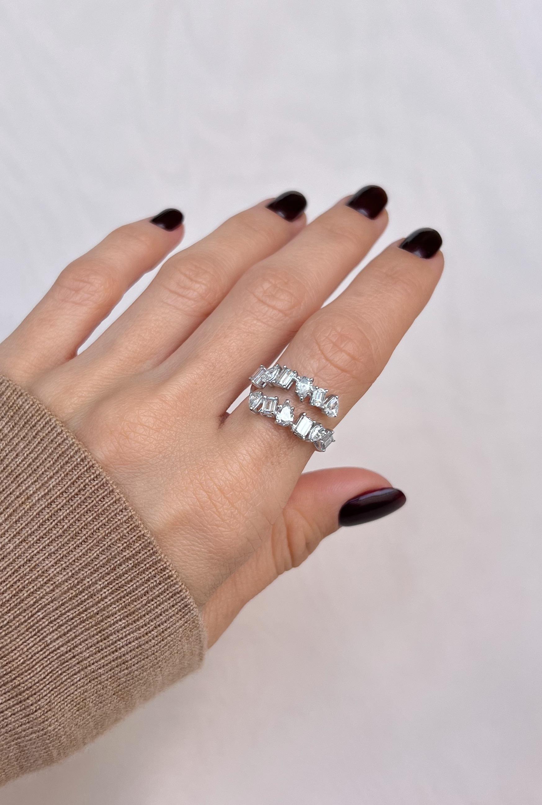 Asymmetrical mix shape 2.22 carat diamond white gold open ring  For Sale 4