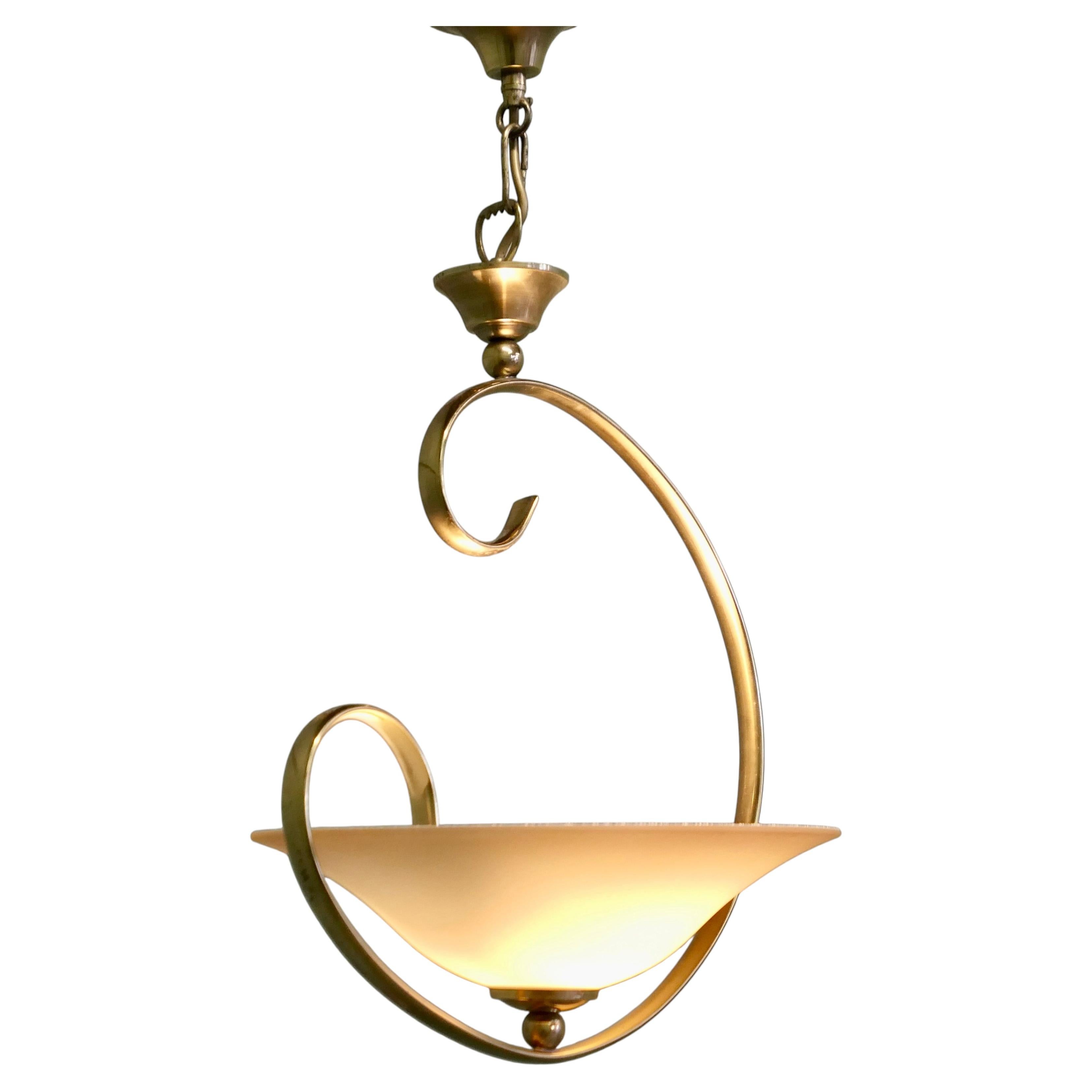 Asymmetrical Modernist Brass and Glass Ceiling Light A bizarre design For Sale
