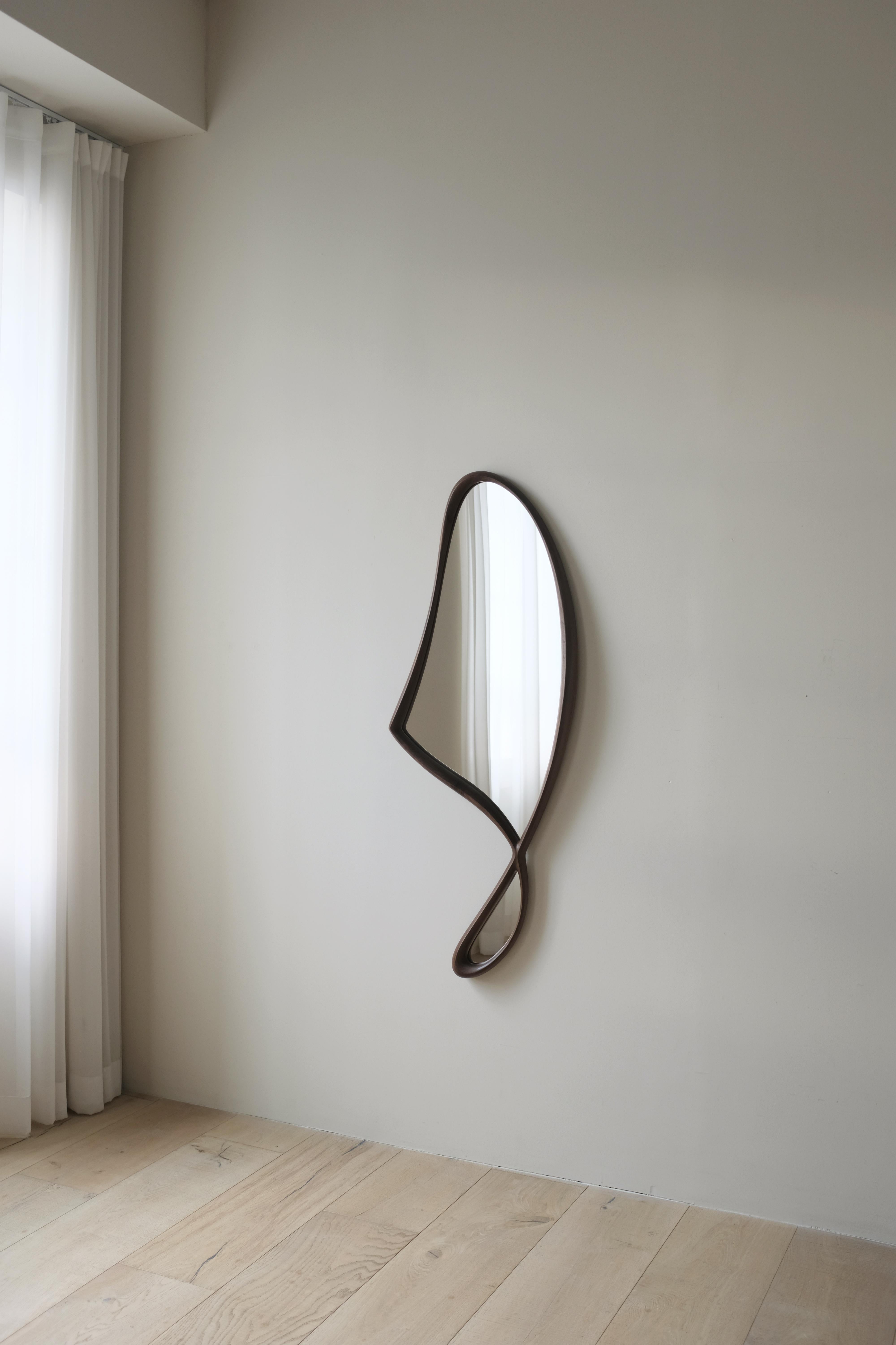 Modern Asymmetrical 'Momentum Mirror II' by Soo Joo , Wall Mirror in Walnut For Sale