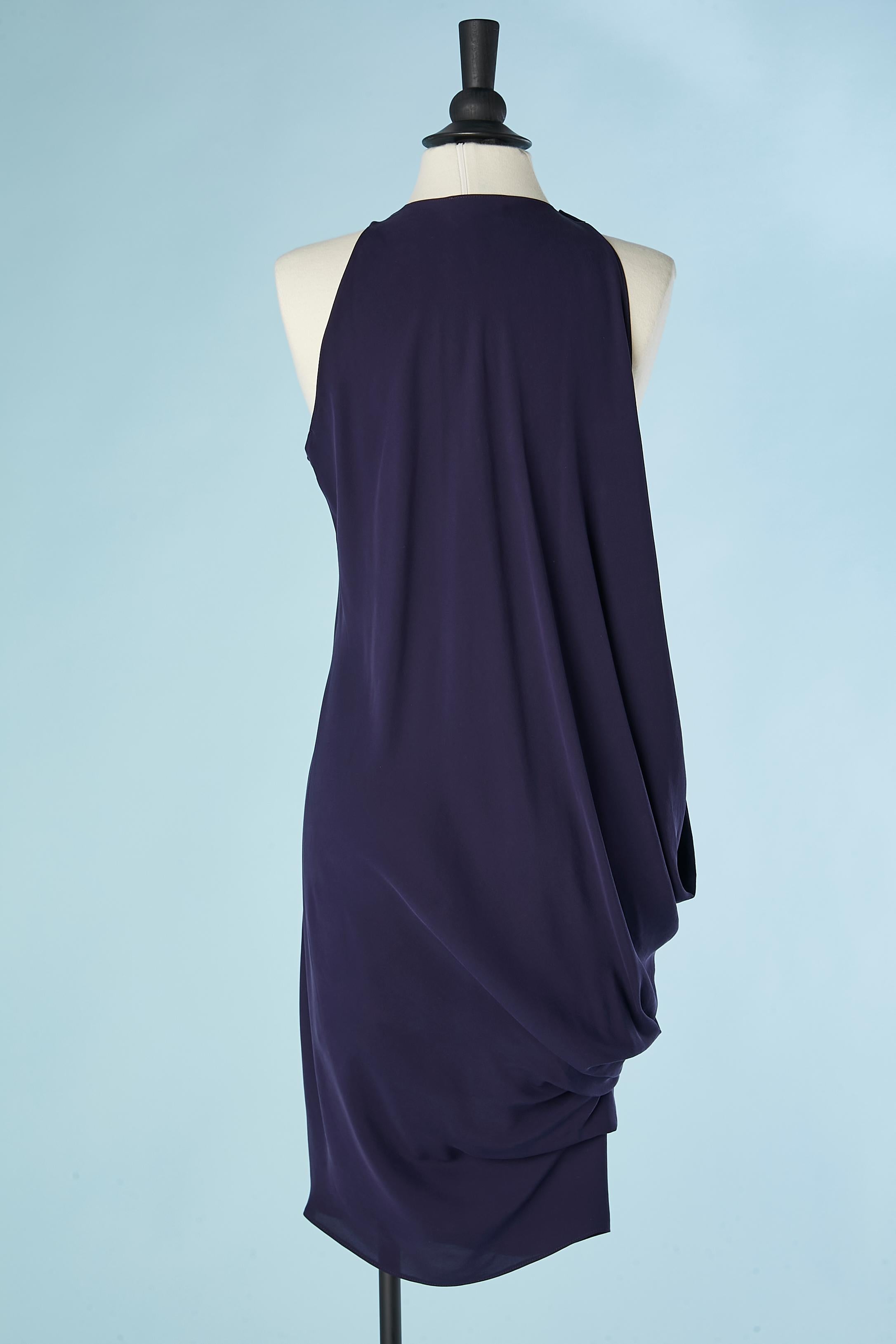 Asymmetrical navy blue silk cocktail dress Lanvin by Alber Elbaz SS 2012 1