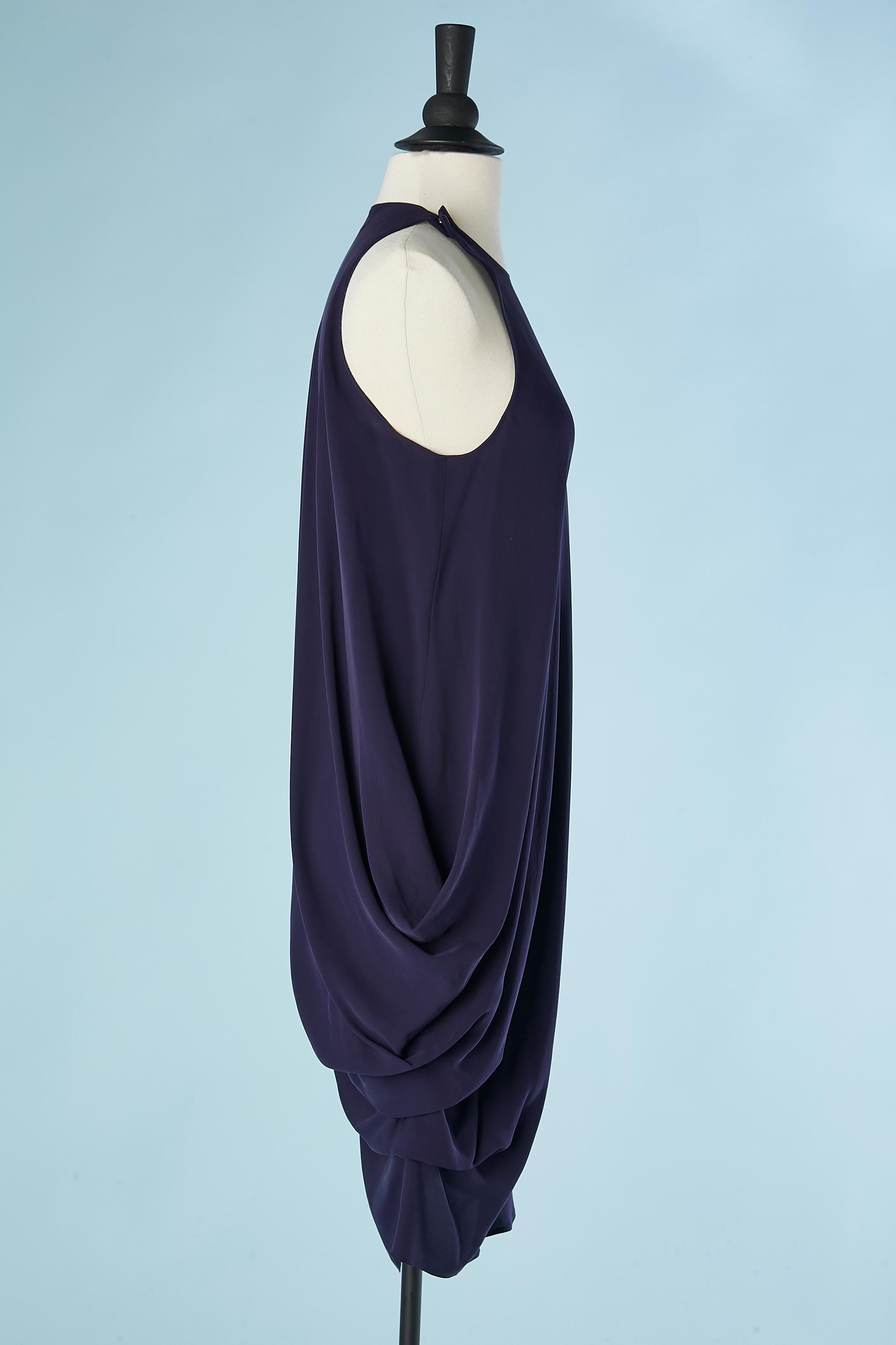 Asymmetrical navy blue silk cocktail dress Lanvin by Alber Elbaz SS 2012 2