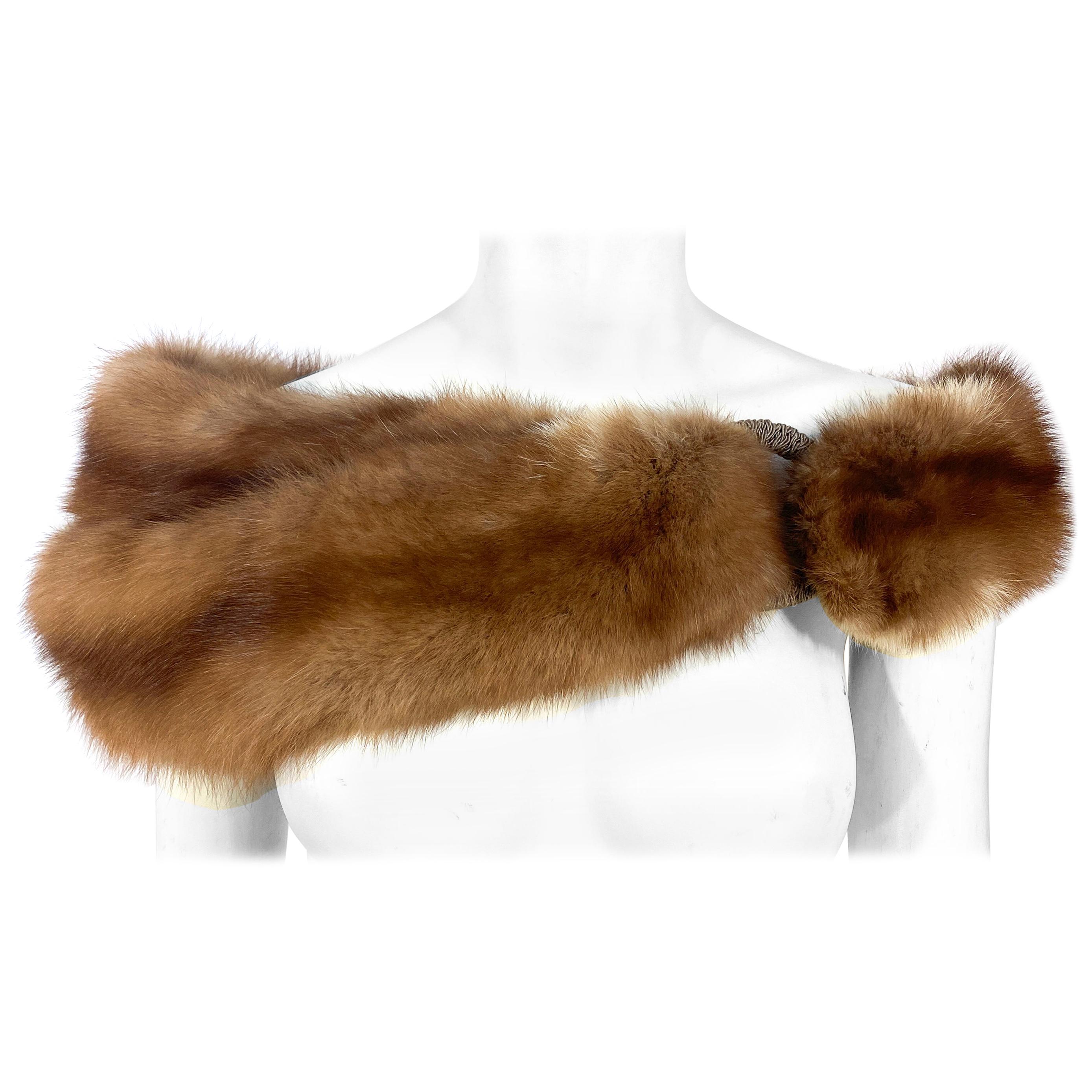 Asymmetrical Nutria Stone Martin Fur Stole For Sale