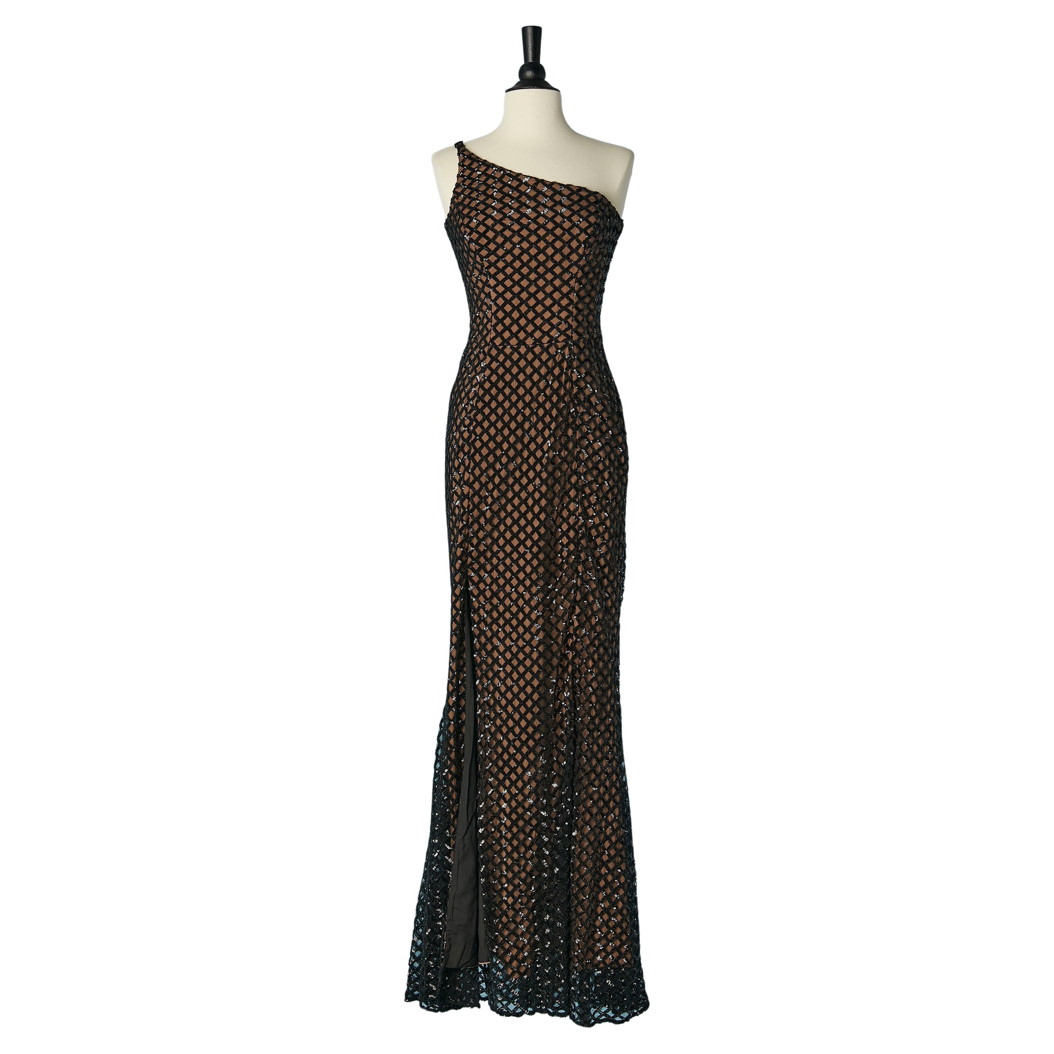 Asymmetrisches ein-Schulter-Pailletten-Abendkleid mit Beige-Futter