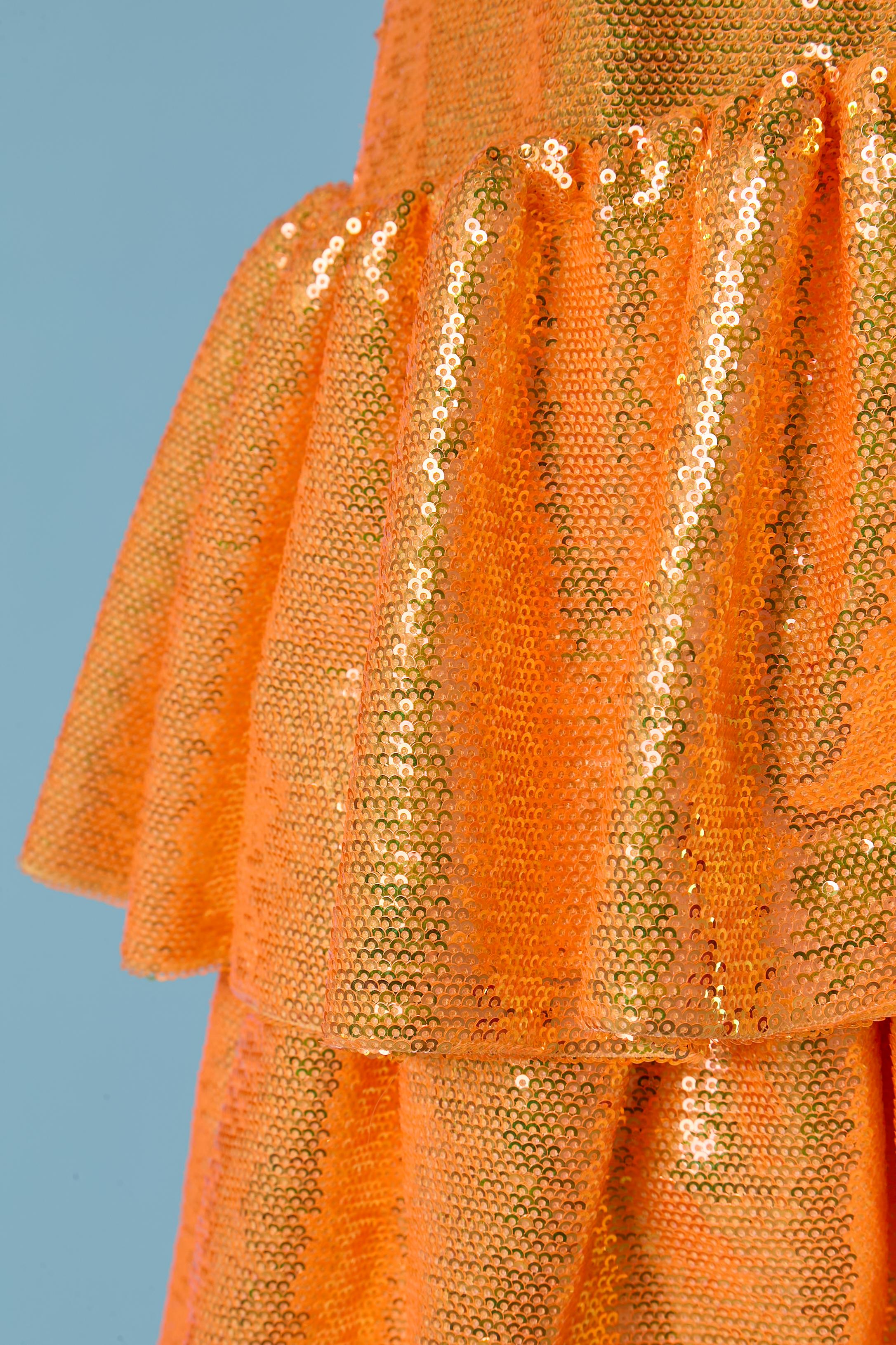 Asymmetrical Orange sequin Bustier dress with ruffles ALEXANDRE ...