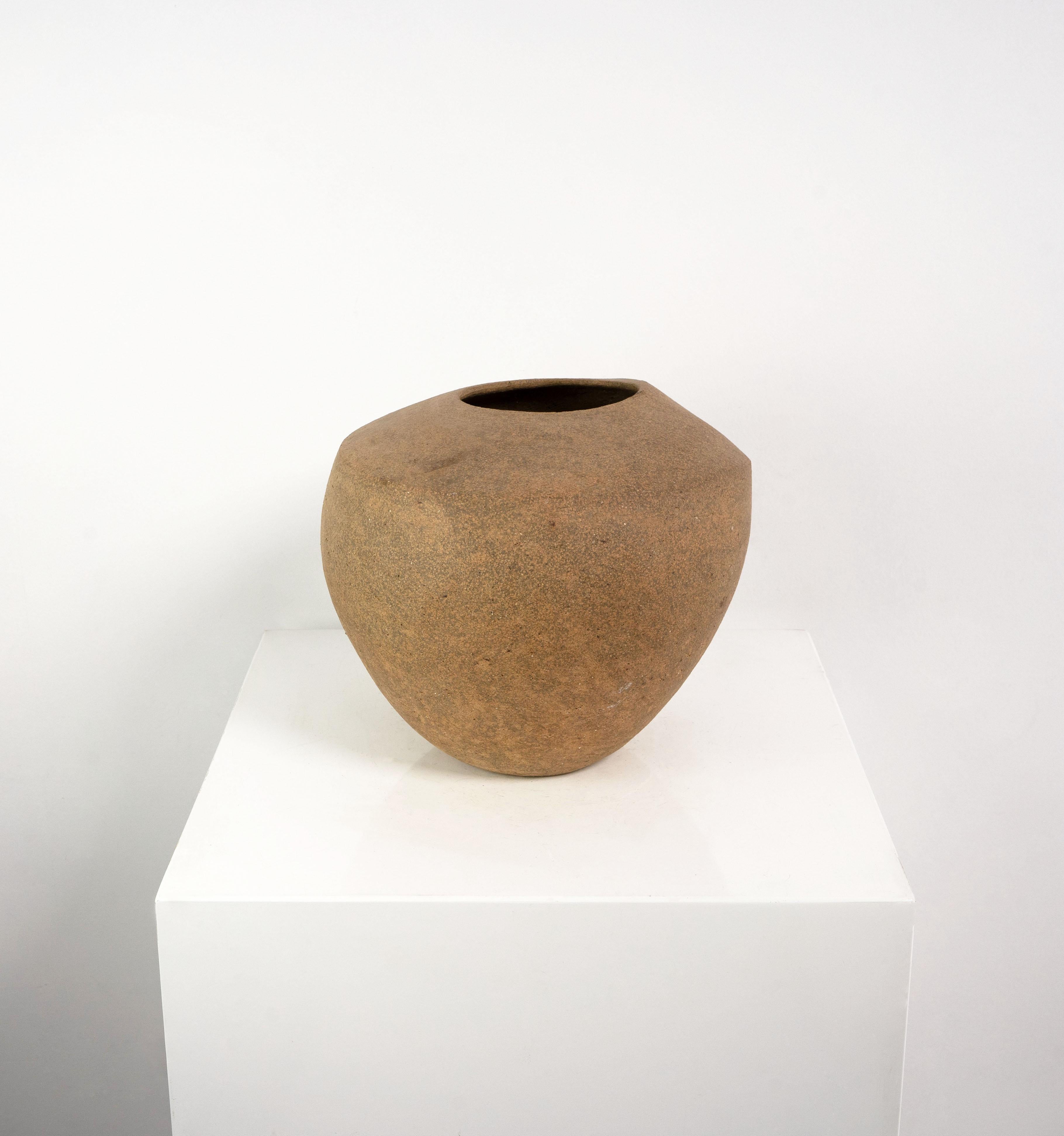 Mid-Century Modern Asymmetrical Ovoid Stoneware Vessel For Sale