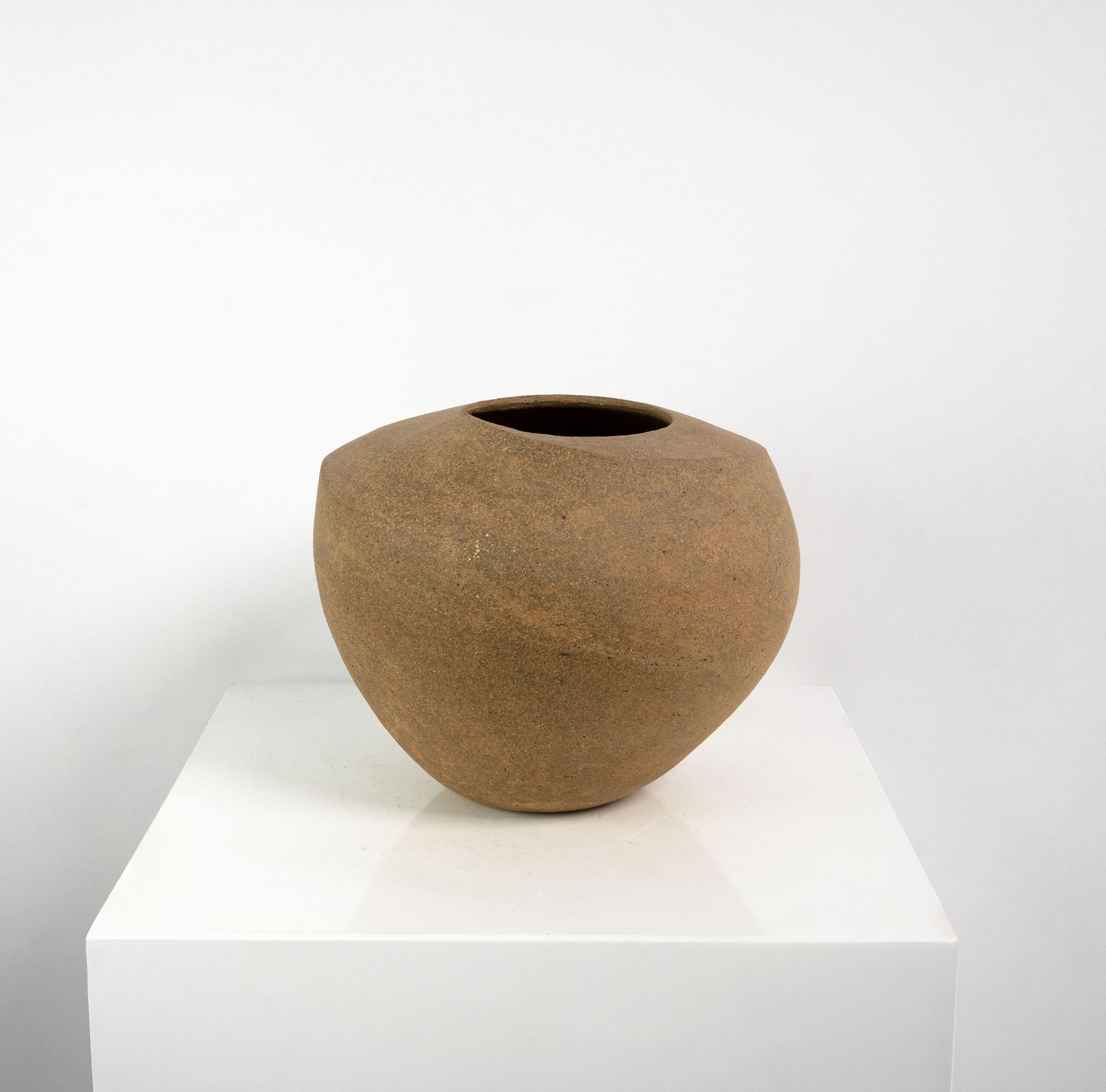 20th Century Asymmetrical Ovoid Stoneware Vessel For Sale